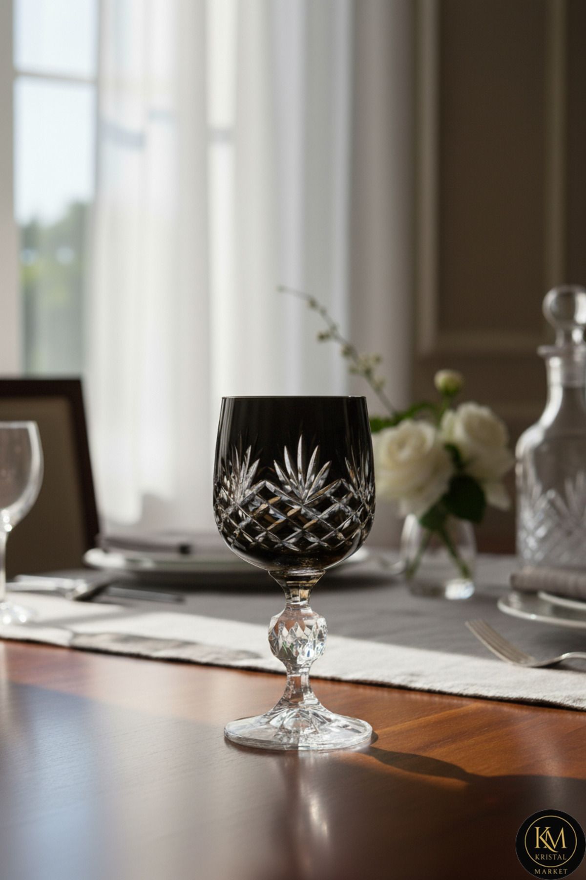 El Yapımı Kristal Püsküllü Renkli Lüks Ayaklı Kadeh Kahve Yanı Su Bardağı Ürün ana görseli