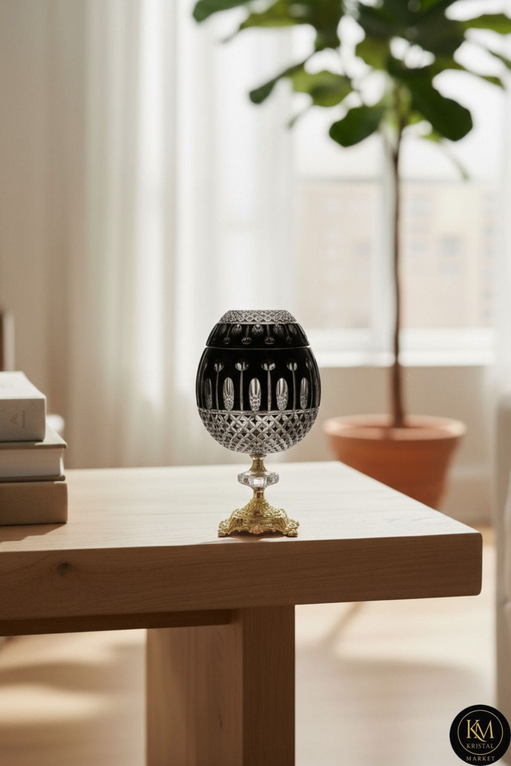 El Yapımı Kristal Kesme Desen Büyük Dekoratif Ayaklı Peçetelik Mumluk