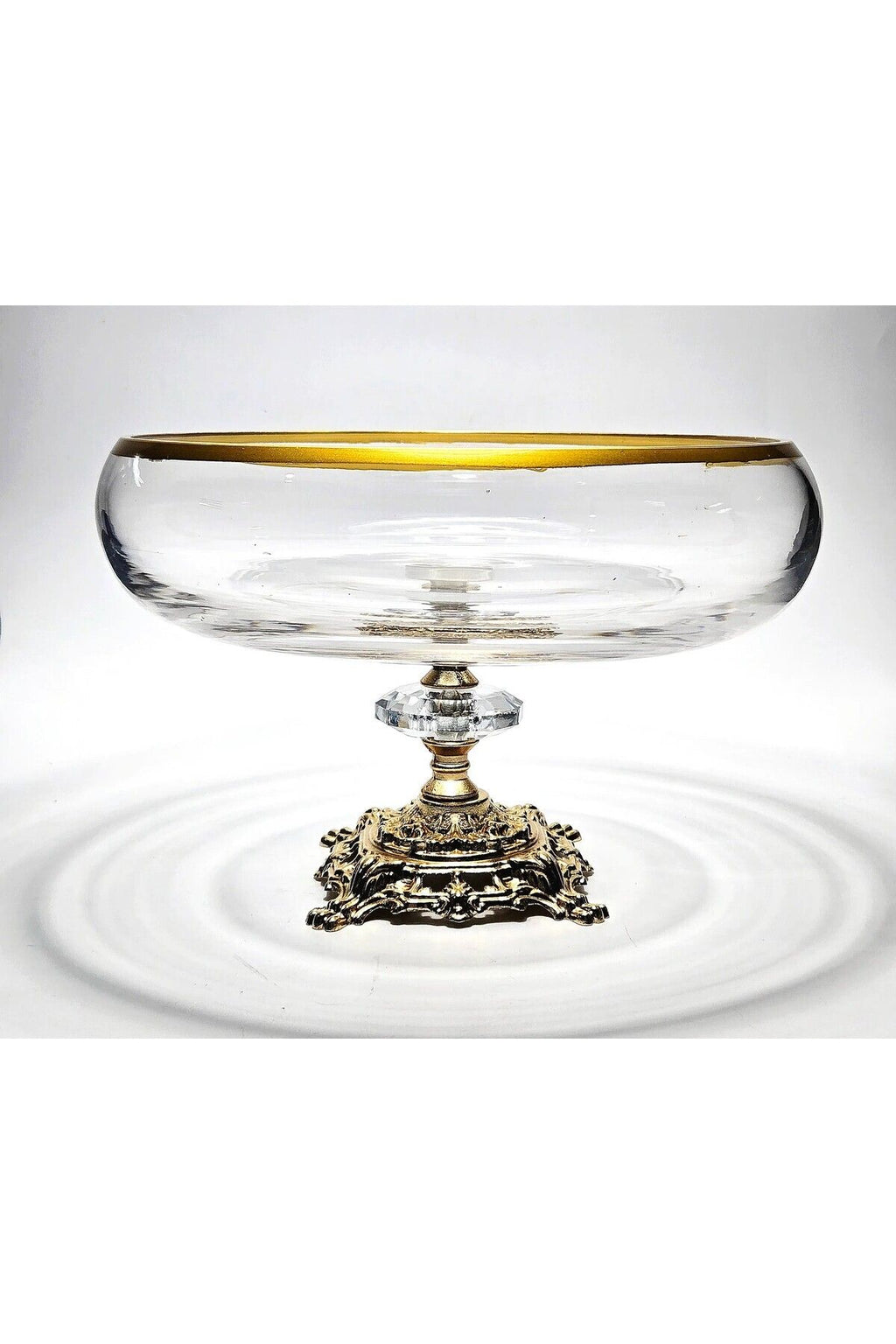 El Yapımı Kristal Gold Detay Şeffaf Dekoratif Ayaklı Sunumluk Kase