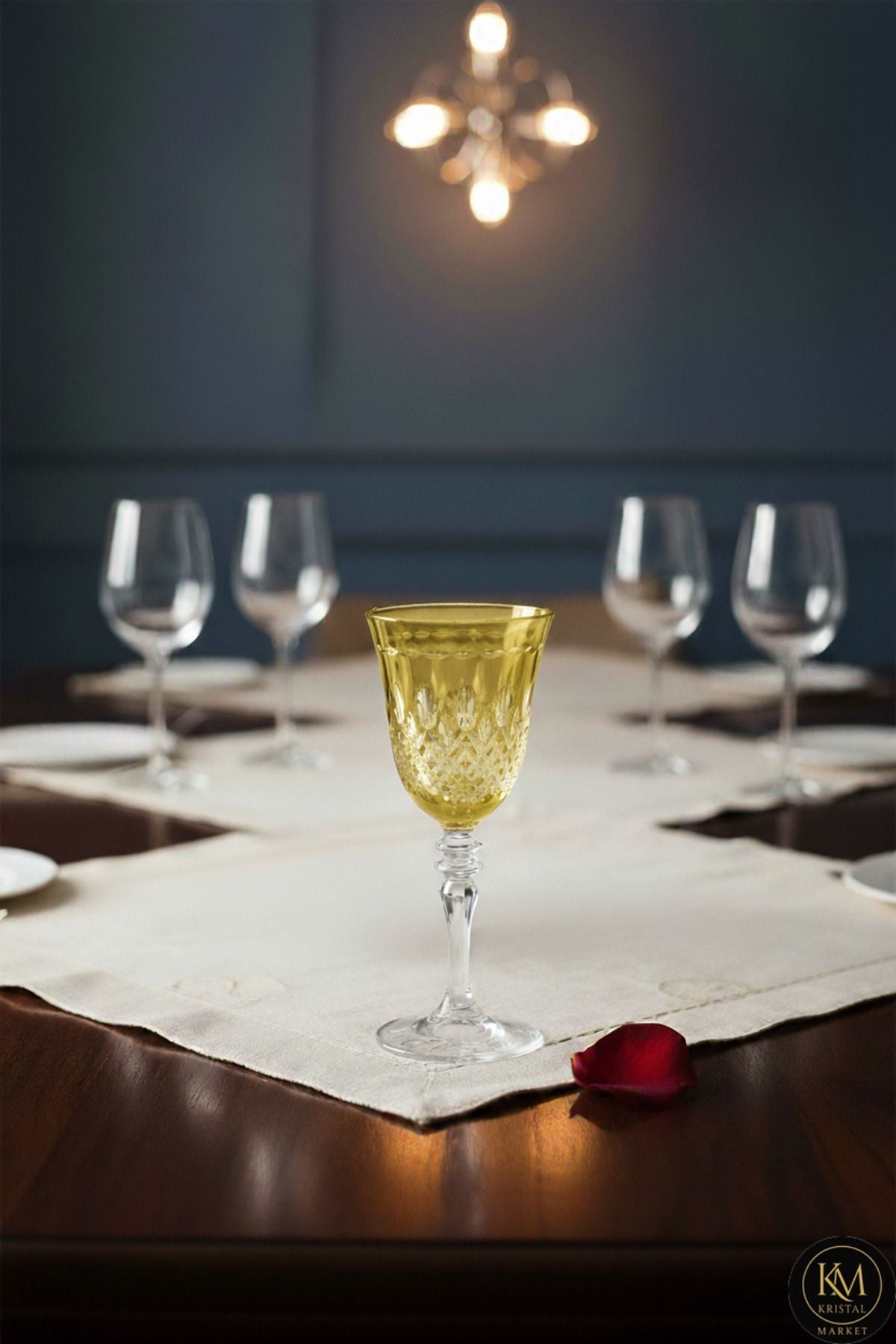 El Yapımı Kristal Damla Renkli Lüks Ayaklı Kadeh Su Bardağı Ürün ana görseli