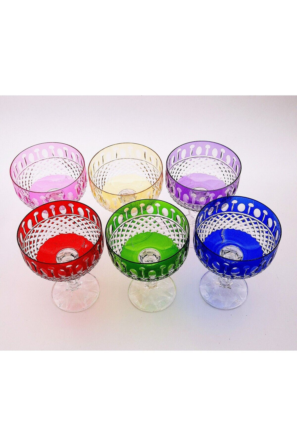 El Yapımı Kristal Bohemia Lüks Royal Desen 200ml Dekoratif Sunumluk Ayaklı Dondurmalık Kase Set 6'lı