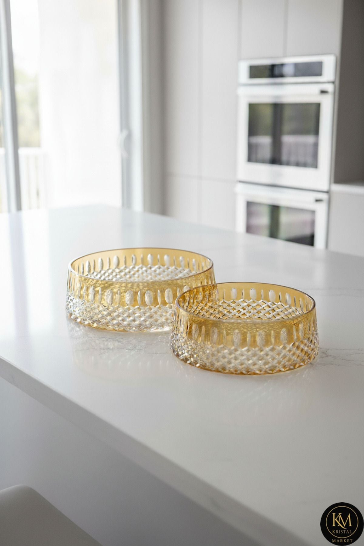 El Yapımı Kristal Arish Desen Dekoratif Sunumluk Kase Seti 2'li Ürün ana görseli