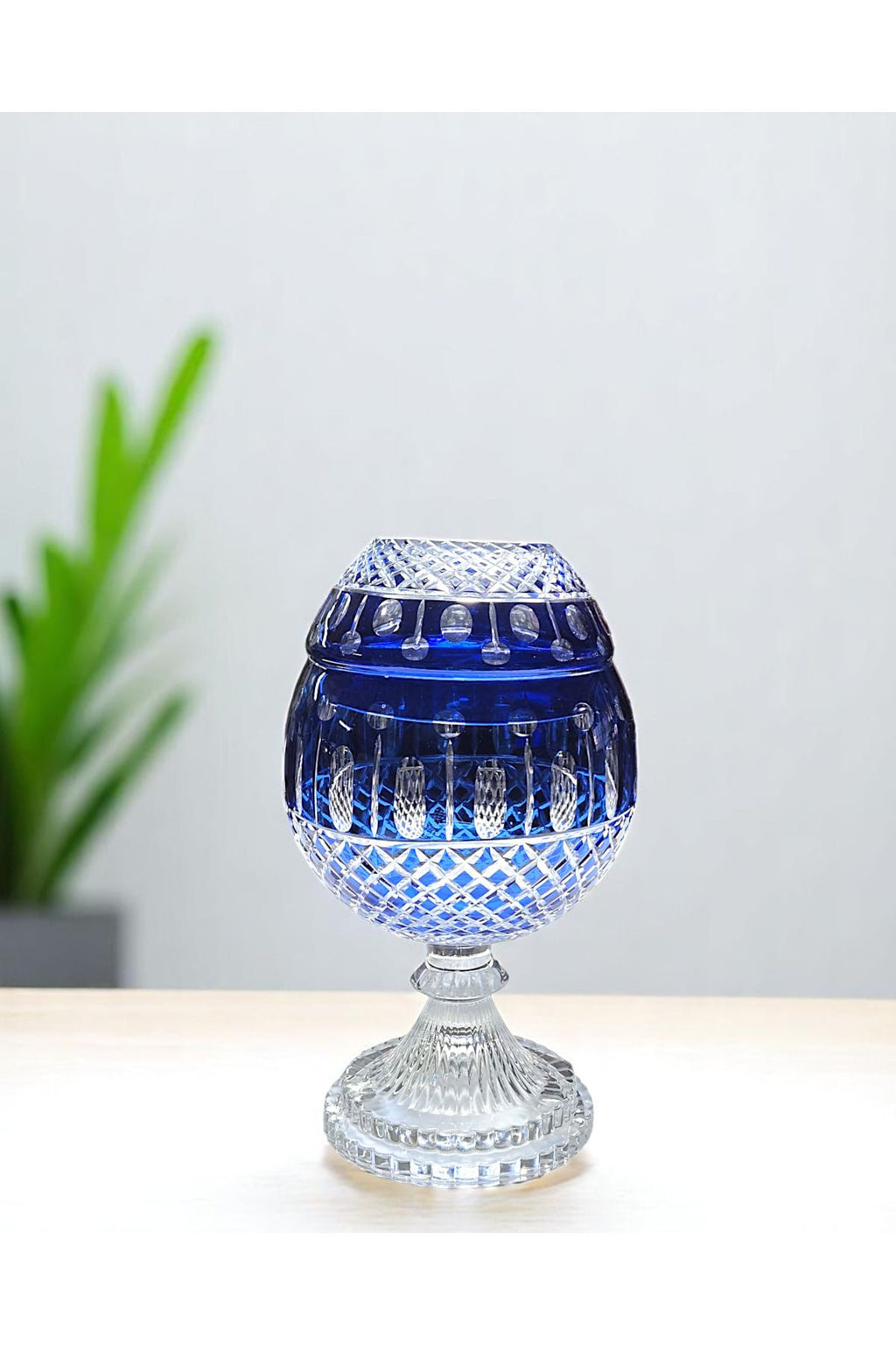 El Yapımı Kristal Kesme Desen Büyük Dekoratif Ayaklı Peçetelik Mumluk