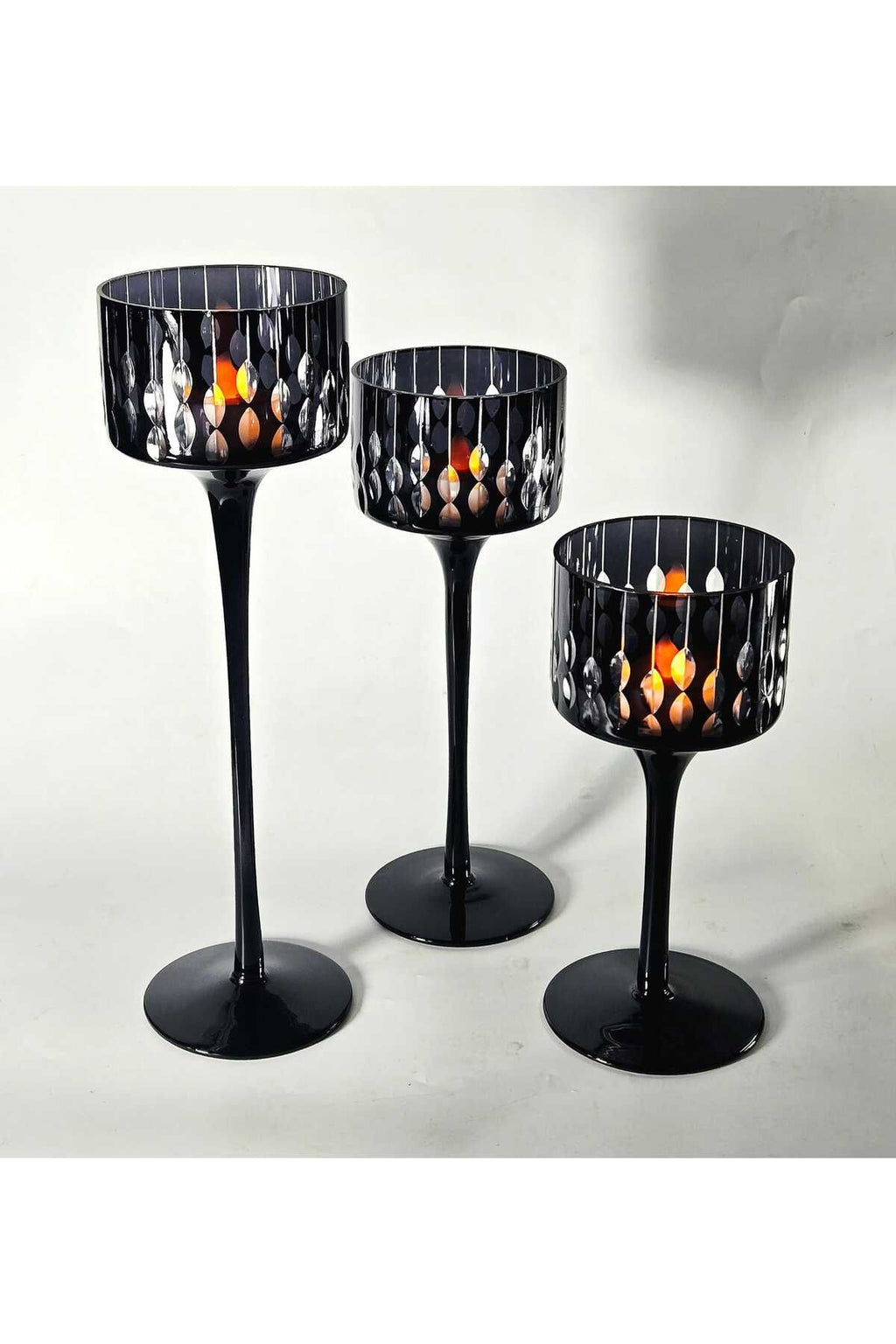 El Yapımı Kristal Damla Desen Dekoratif Mumluk Set 3'lü