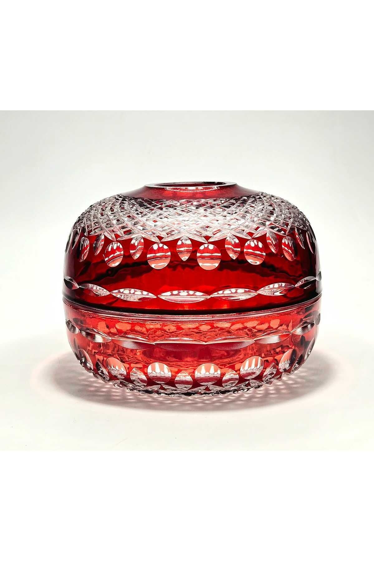 El Yapımı Kesme Kristal Royal Desen Dekoratif Sunumluk Kapalı Peçetelik Mumluk