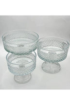 El Yapımı Kristal Karizma Desenli Şeffaf 25-19-16 Cm Dekoratif Sunumluk Ayaklı Kase Set 3'lü