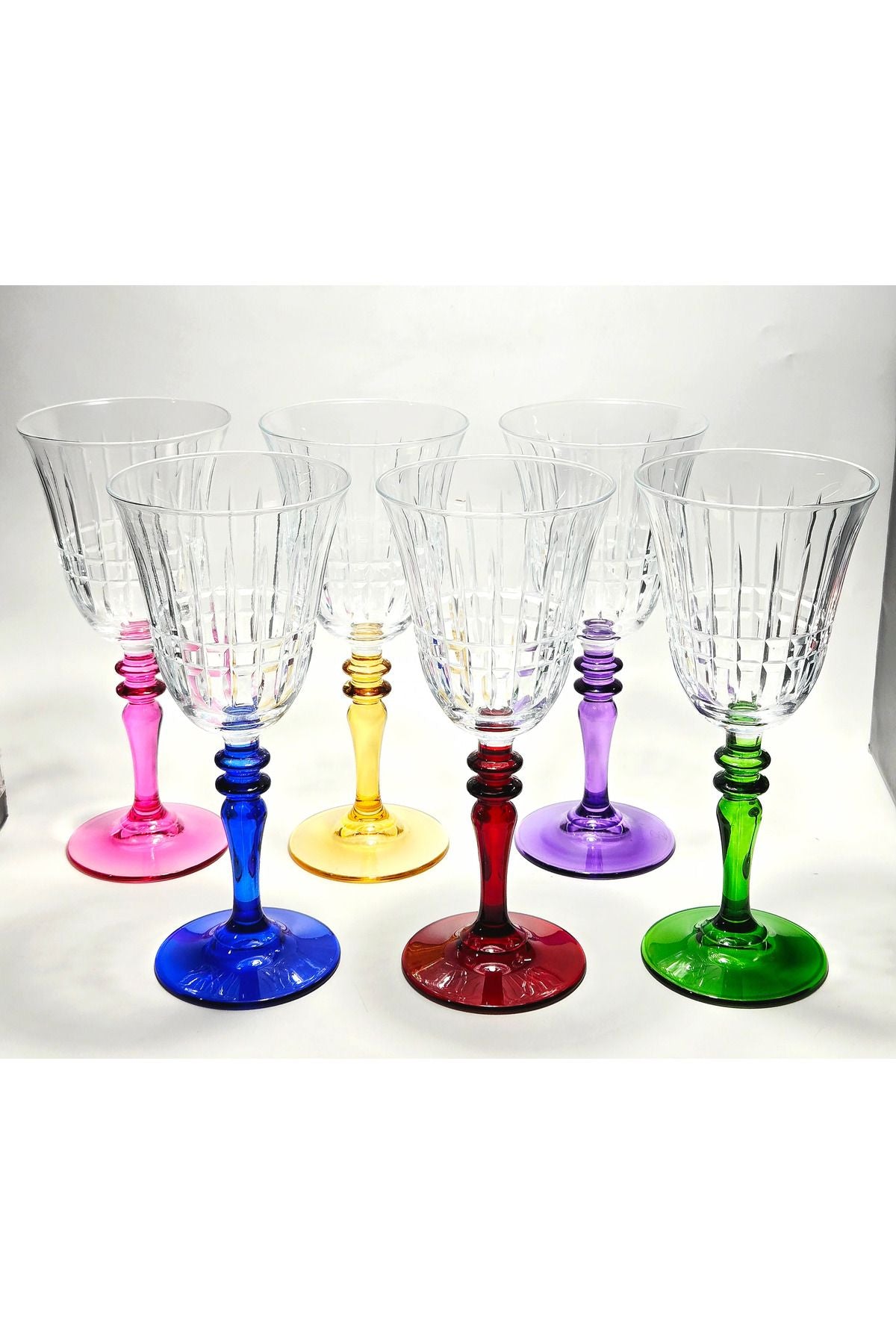 El Yapımı Kristal Lizbon Rengarenk Dekoratif Sunumluk Kadeh Seti 6'lı Ürün ikincil görseli
