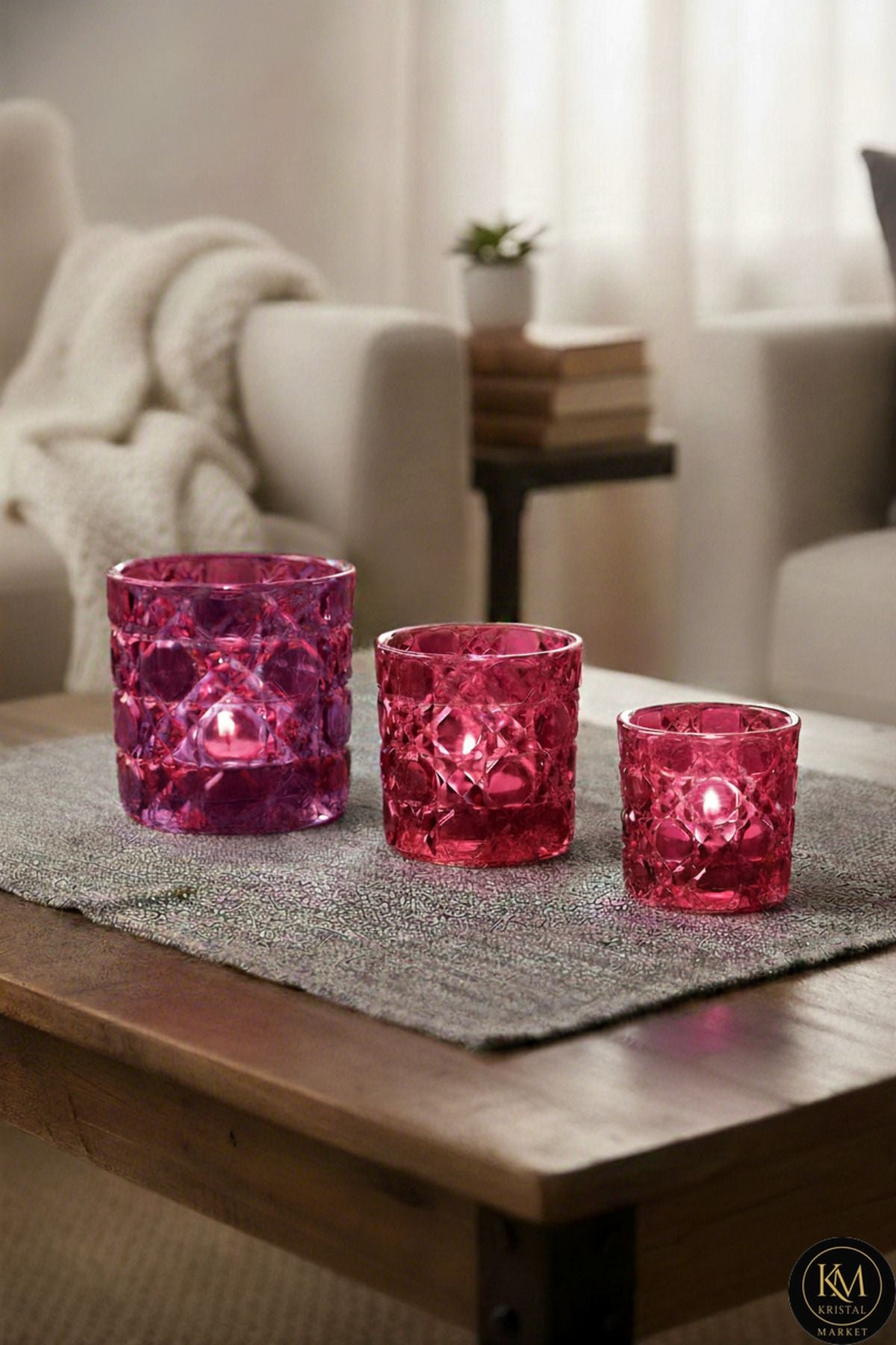 El Yapımı Kristal Mumluk Takımı 3'lü