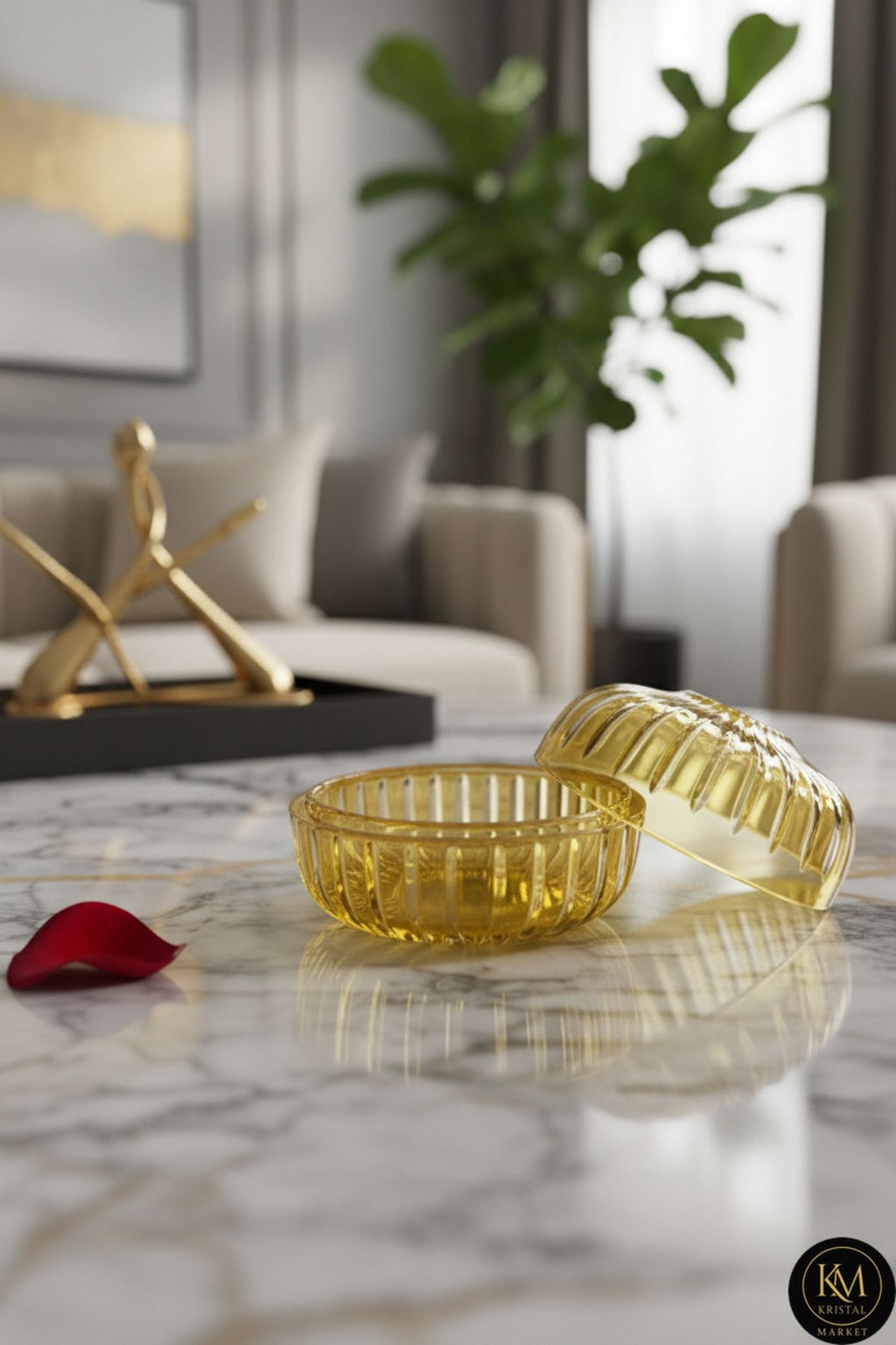 El Yapımı Kesme Kristal Vertical Desen Dekoratif Sunumluk Kapalı Peçetelik Mumluk