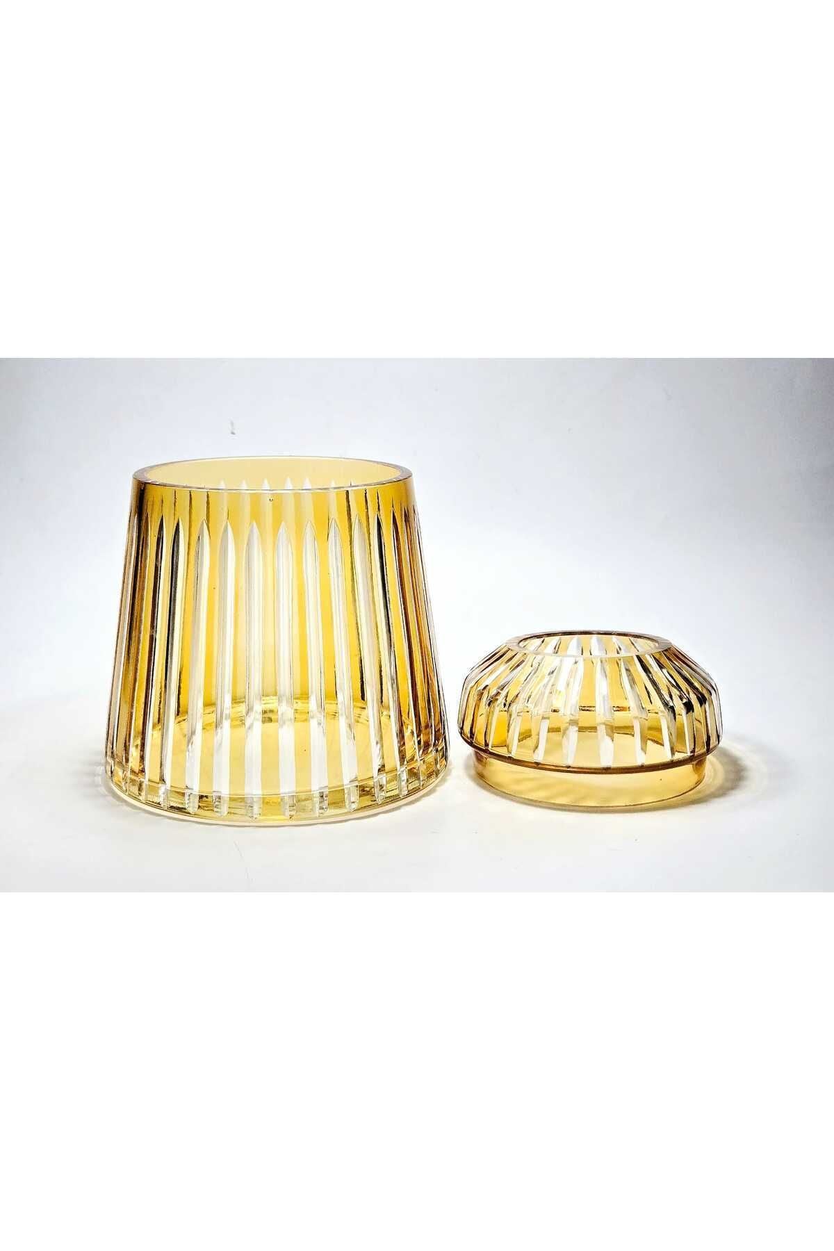 El Yapımı Kesme Kristal Merkür Vertical Desen Dekoratif Sunumluk Kapalı Peçetelik Mumluk Amber