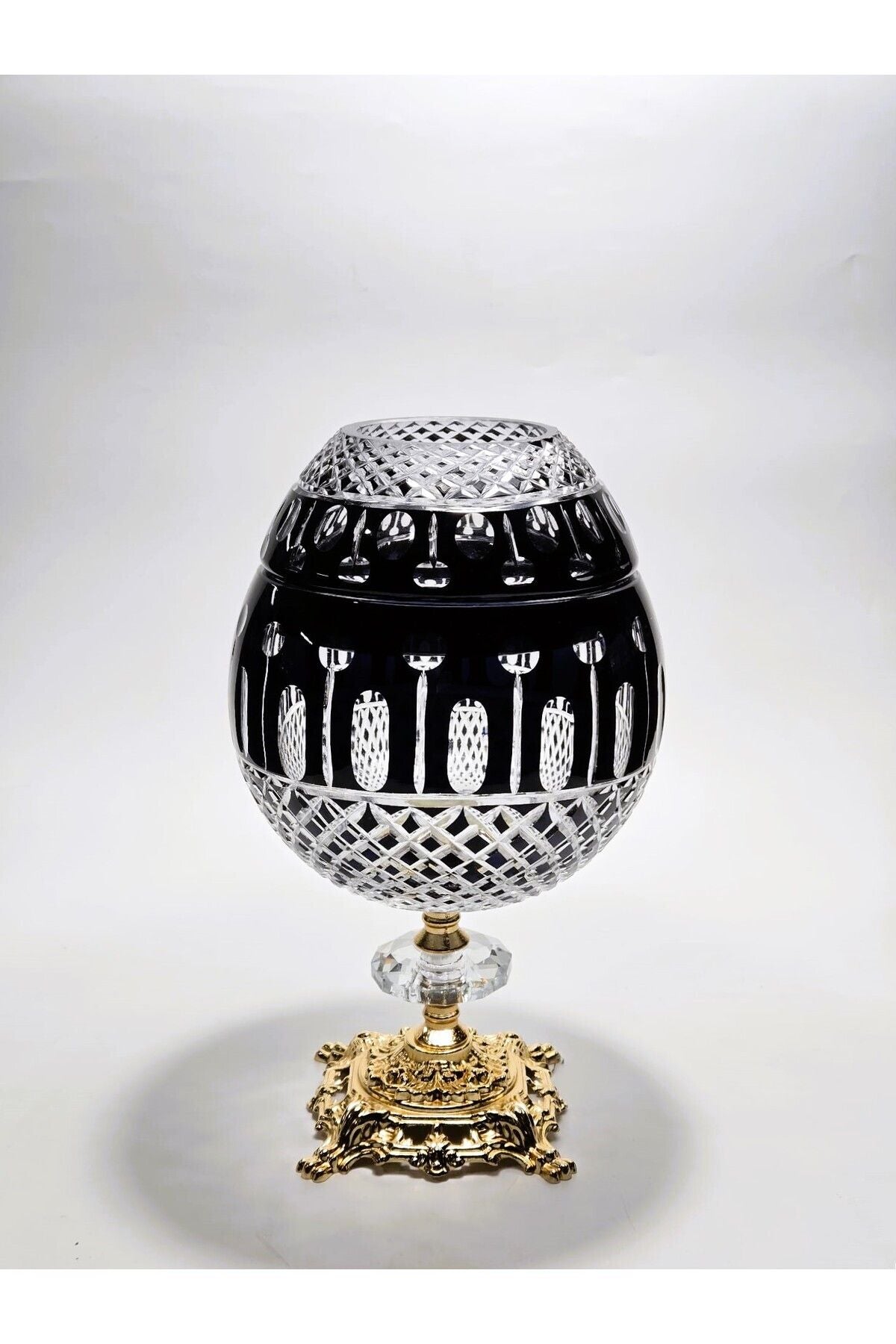 El Yapımı Kristal Kesme Desen Büyük Dekoratif Ayaklı Peçetelik Mumluk Ürün ikincil görseli