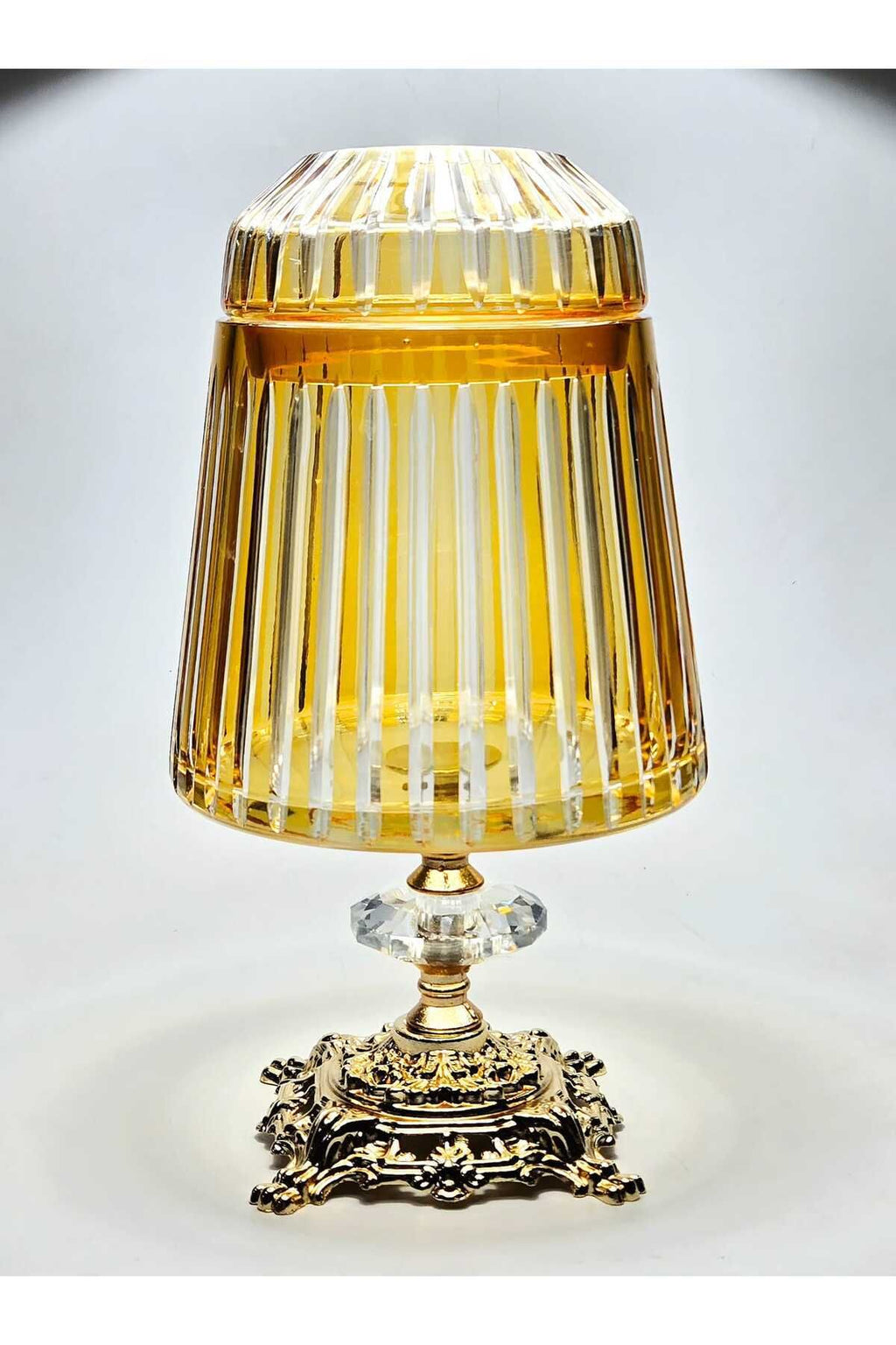 El Yapımı Kesme Kristal Merkür Vertical Desen Dekoratif Sunumluk Kapaklı Peçetelik Mumluk