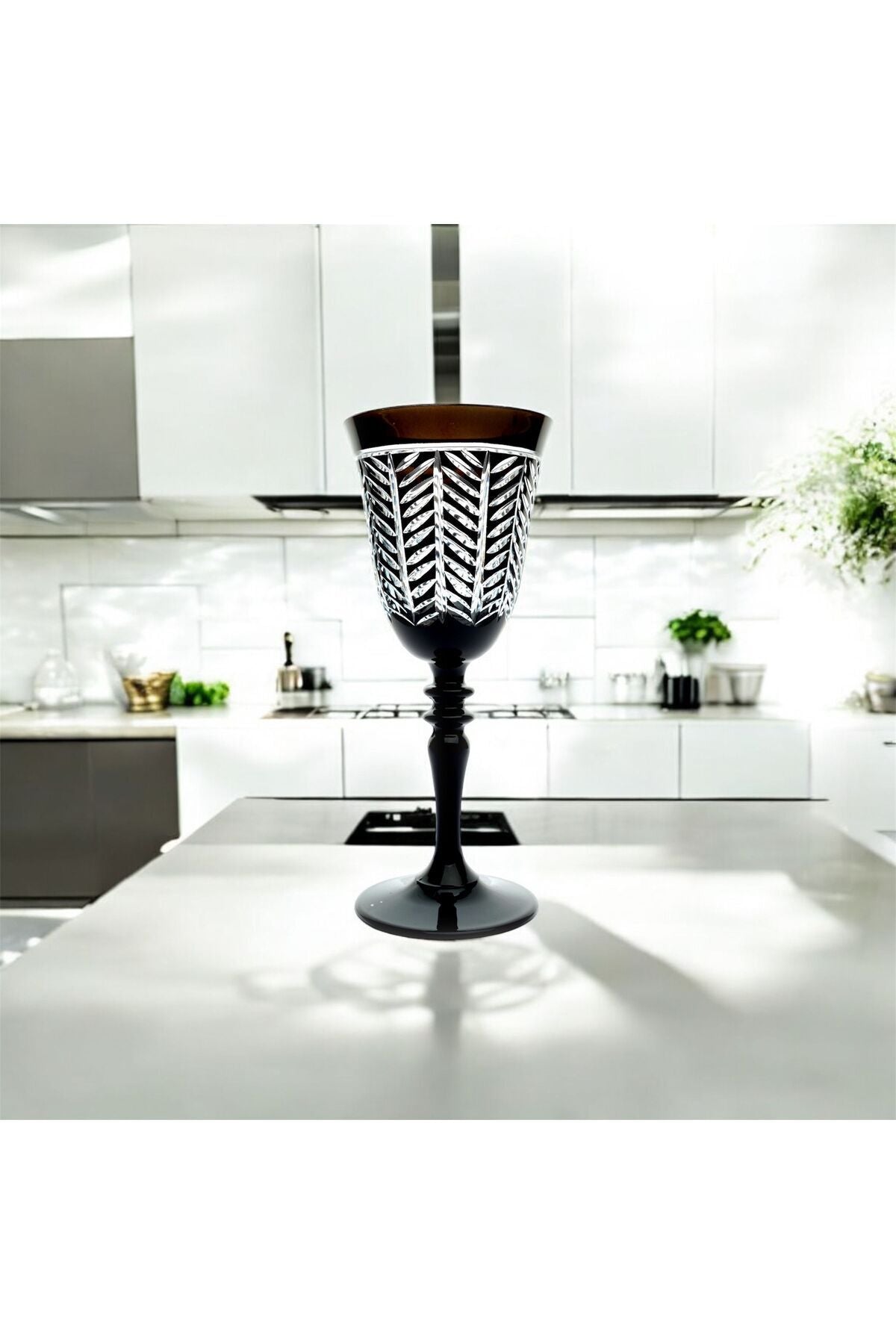 YAPRAK DESENLİ AYAKLI LÜKS BARDAK