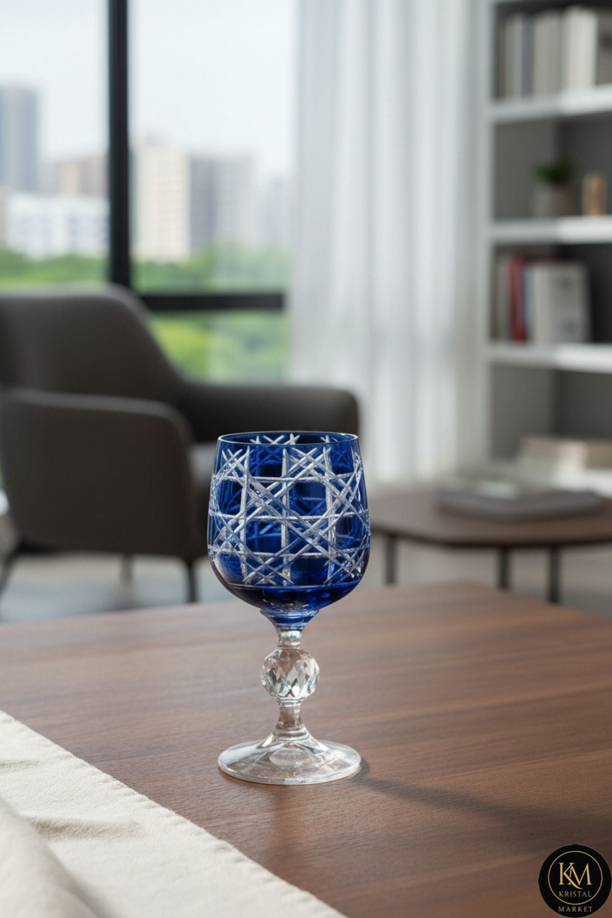 El Yapımı Kristal Bohemia Renkli Lüks Kristal Ayaklı Kadeh Kahve Yanı Su Bardağı Ürün ana görseli