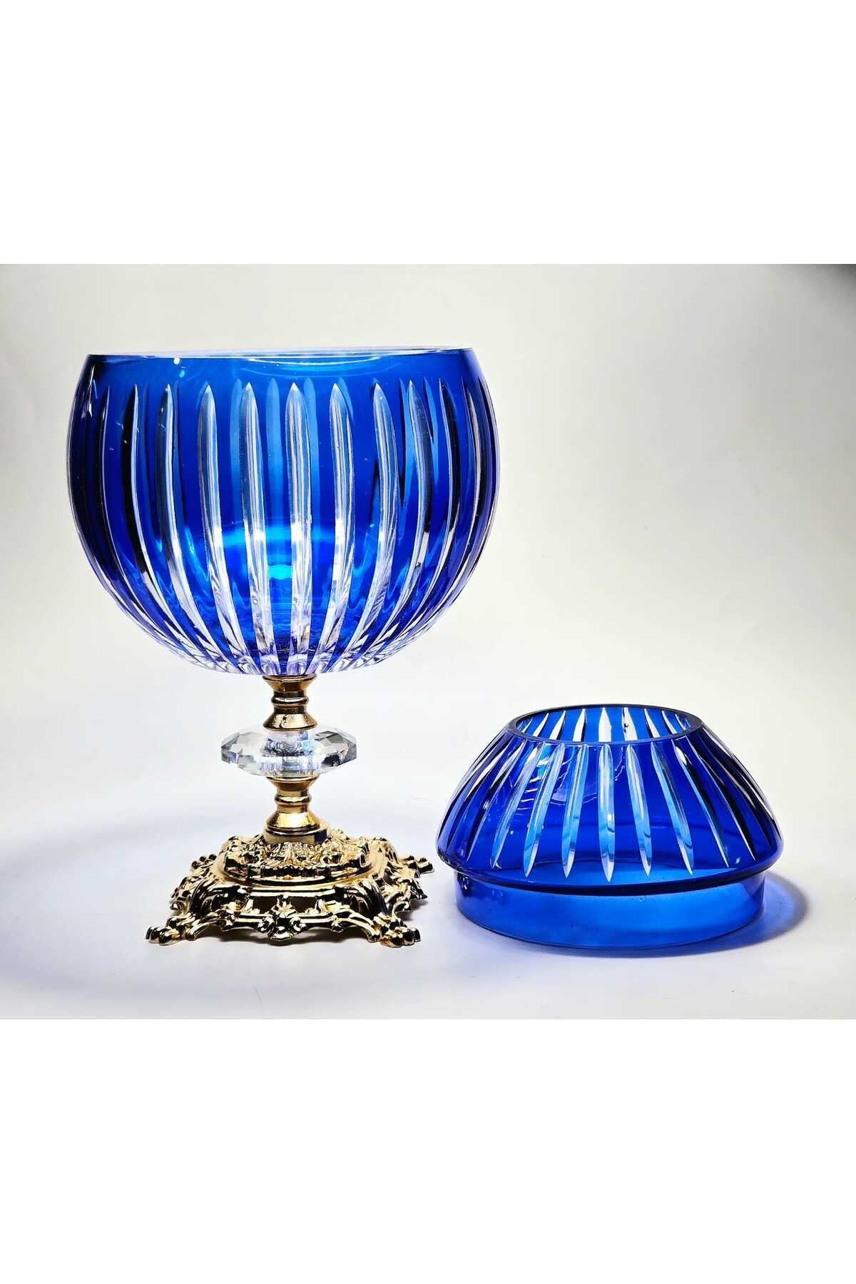 El Yapımı Kesme Kristal Vertical Desen Dekoratif Sunumluk Kapaklı Peçetelik Mumluk Ürün ikincil görseli