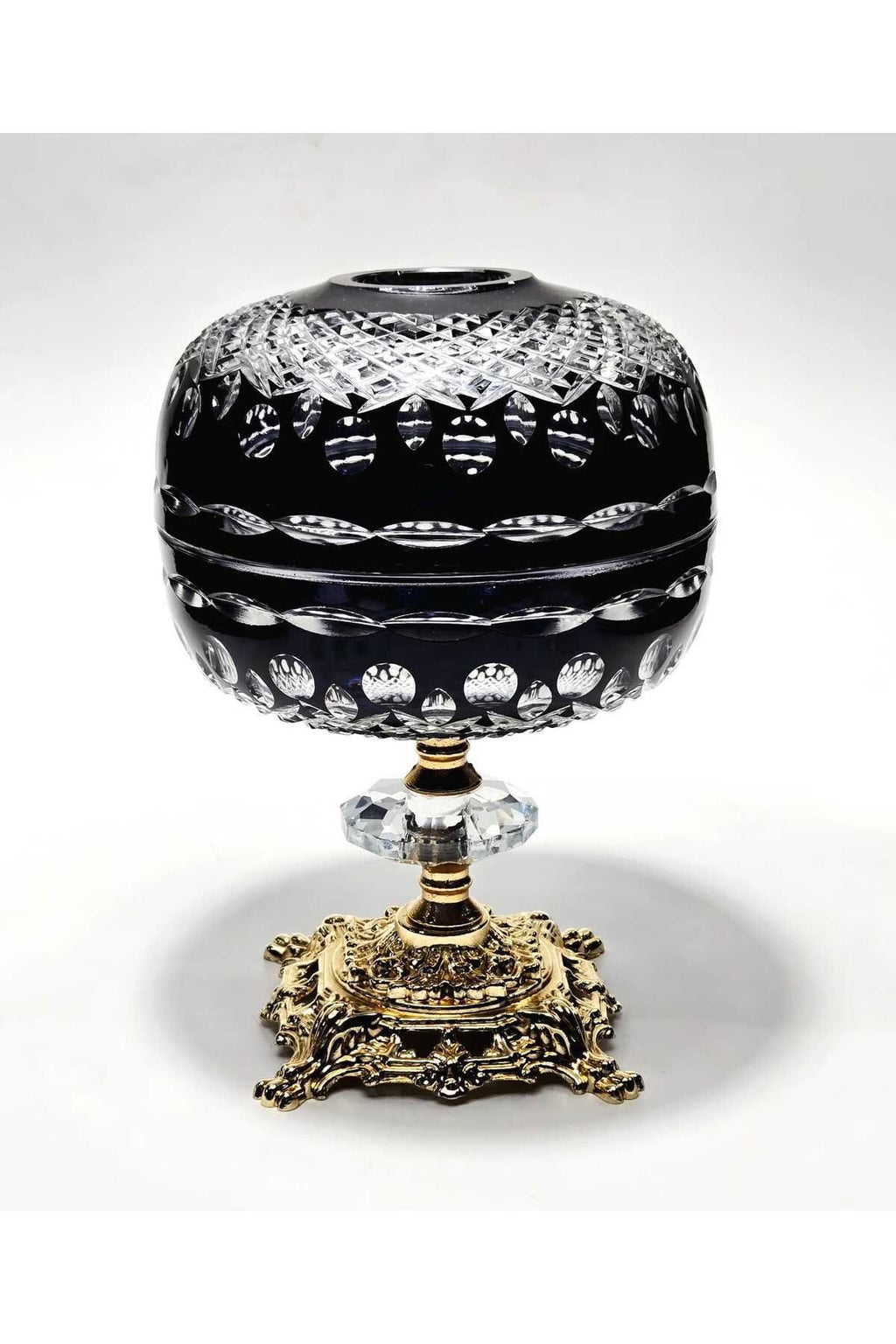 El Yapımı Kesme Kristal Royal Desen Dekoratif Sunumluk Kapalı Peçetelik Mumluk