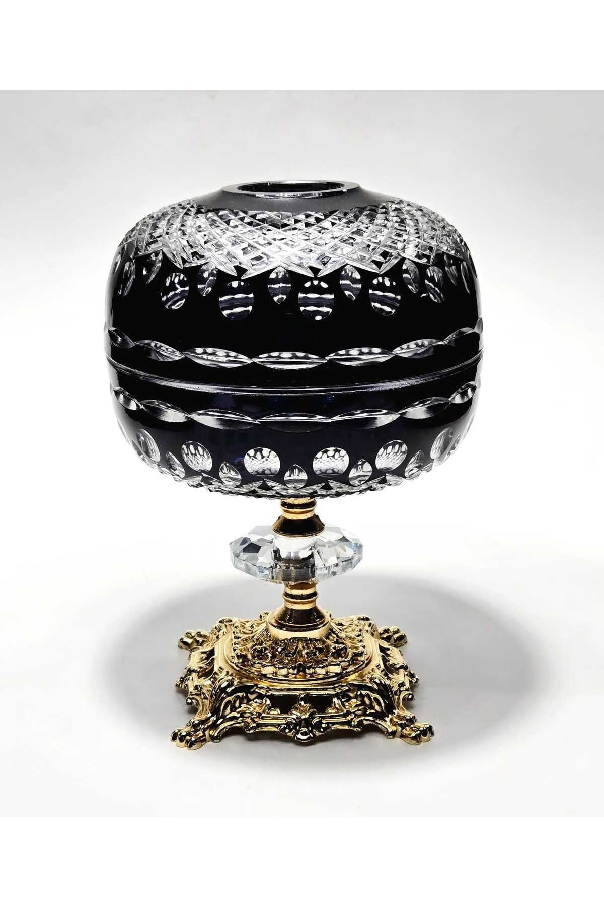 El Yapımı Kesme Kristal Royal Desen Dekoratif Sunumluk Kapalı Peçetelik Mumluk