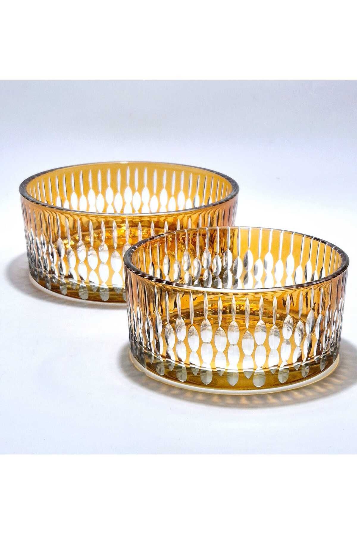 El Yapımı Kristal Desenli Damla Lüks Dekoratif Sunumluk Kase Set 2'li