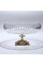 28cm Kesme Kristal Dekor Gold Ayak Cam Kase Vertical Desen