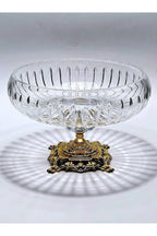 22cm Kesme Kristal Dekor Gold Ayak Cam Kase Vertical Desen