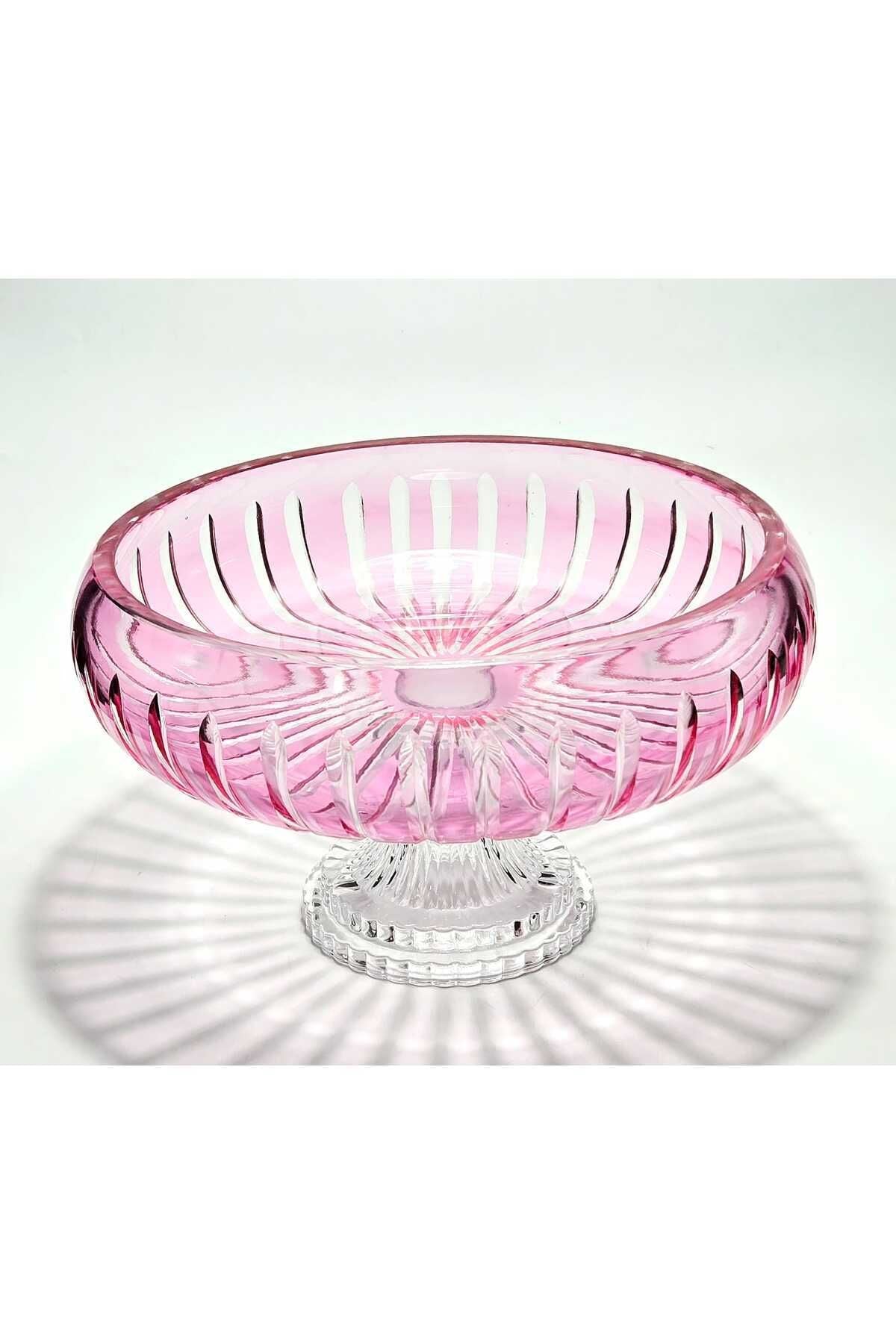 El Yapımı Kesme Kristal Vertical Desen 28 Cm Dekoratif Sunumluk Ayaklı Sofra Sunum Kasesi