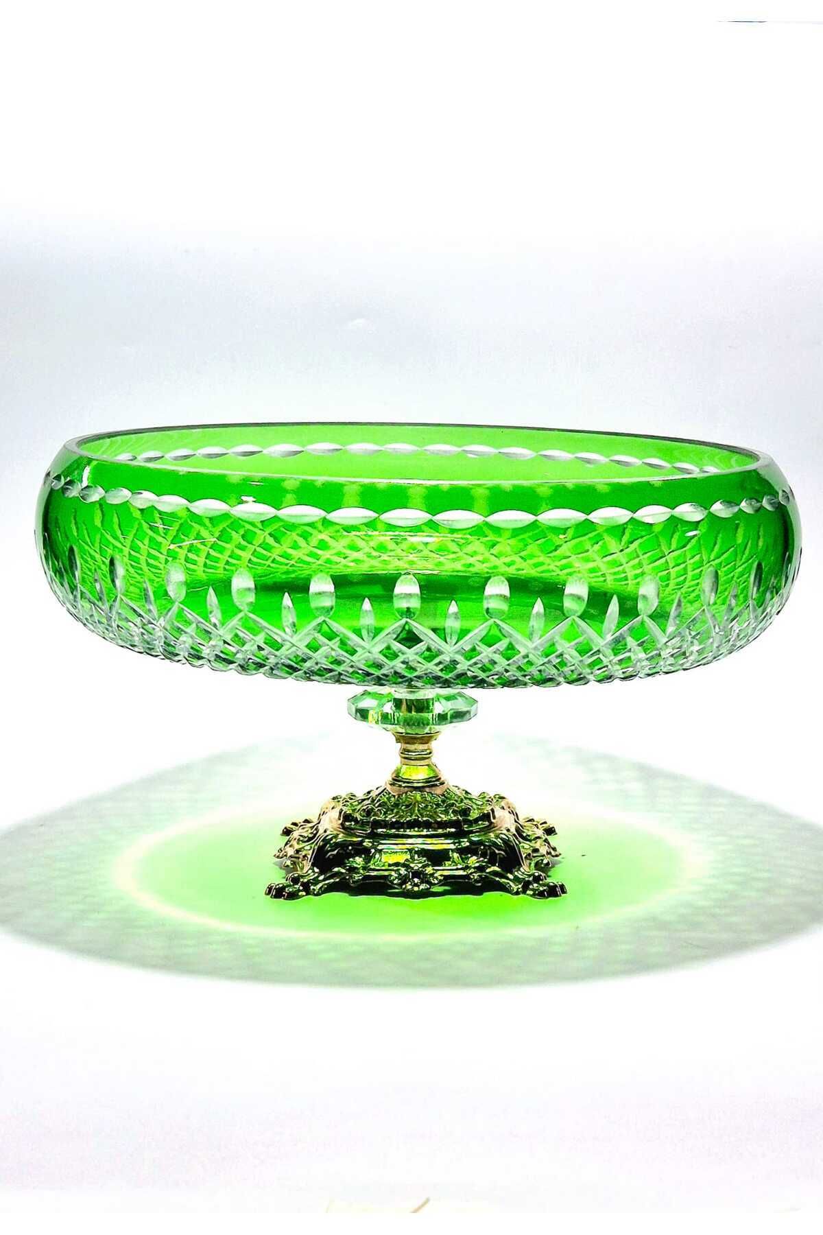 KRİSTAL KESME GOLD AYAK YEŞİL KASE