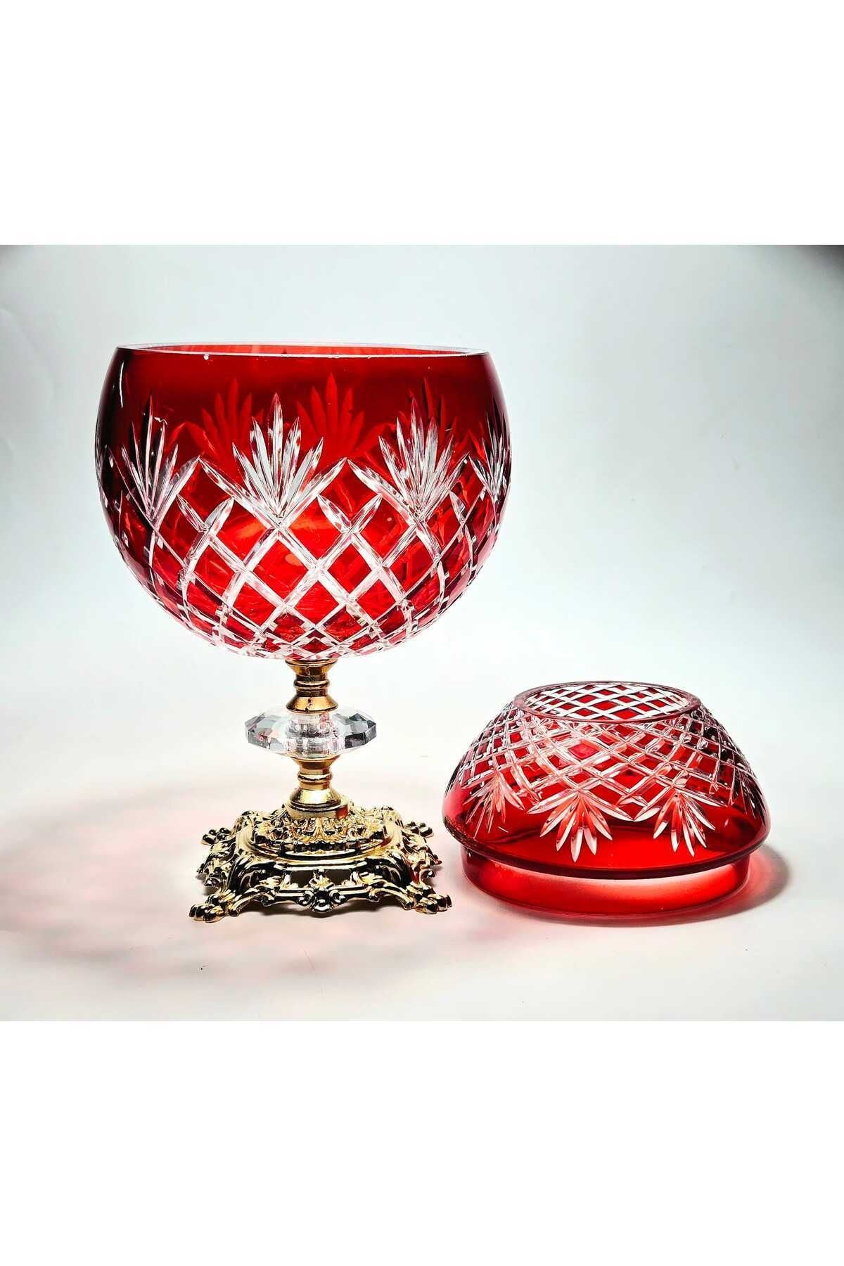 El Yapımı Kesme Kristal İzmir Desen Dekoratif Sunumluk Kapaklı Peçetelik Mumluk