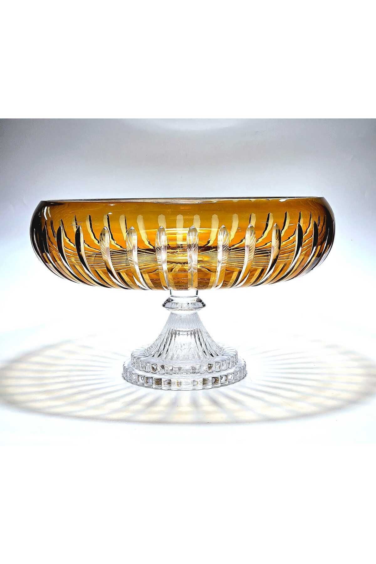 Kesme Kristal Dekor 28 Cm Amber Sofra Sunum Kasesi
