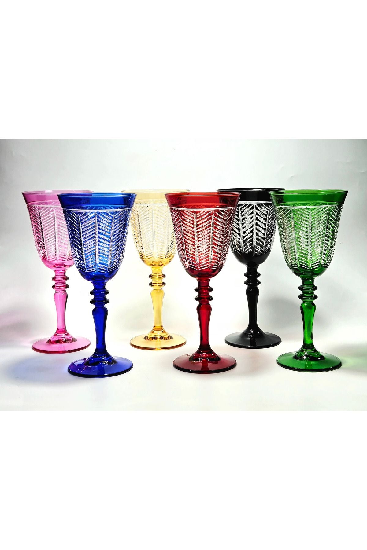El Yapımı Kristal Yaprak Rengarenk Dekoratif Sunumluk Kadeh Seti 6'lı Ürün ikincil görseli