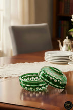 El Yapımı Kesme Kristal Royal Desen Dekoratif Sunumluk Kapalı Peçetelik Mumluk