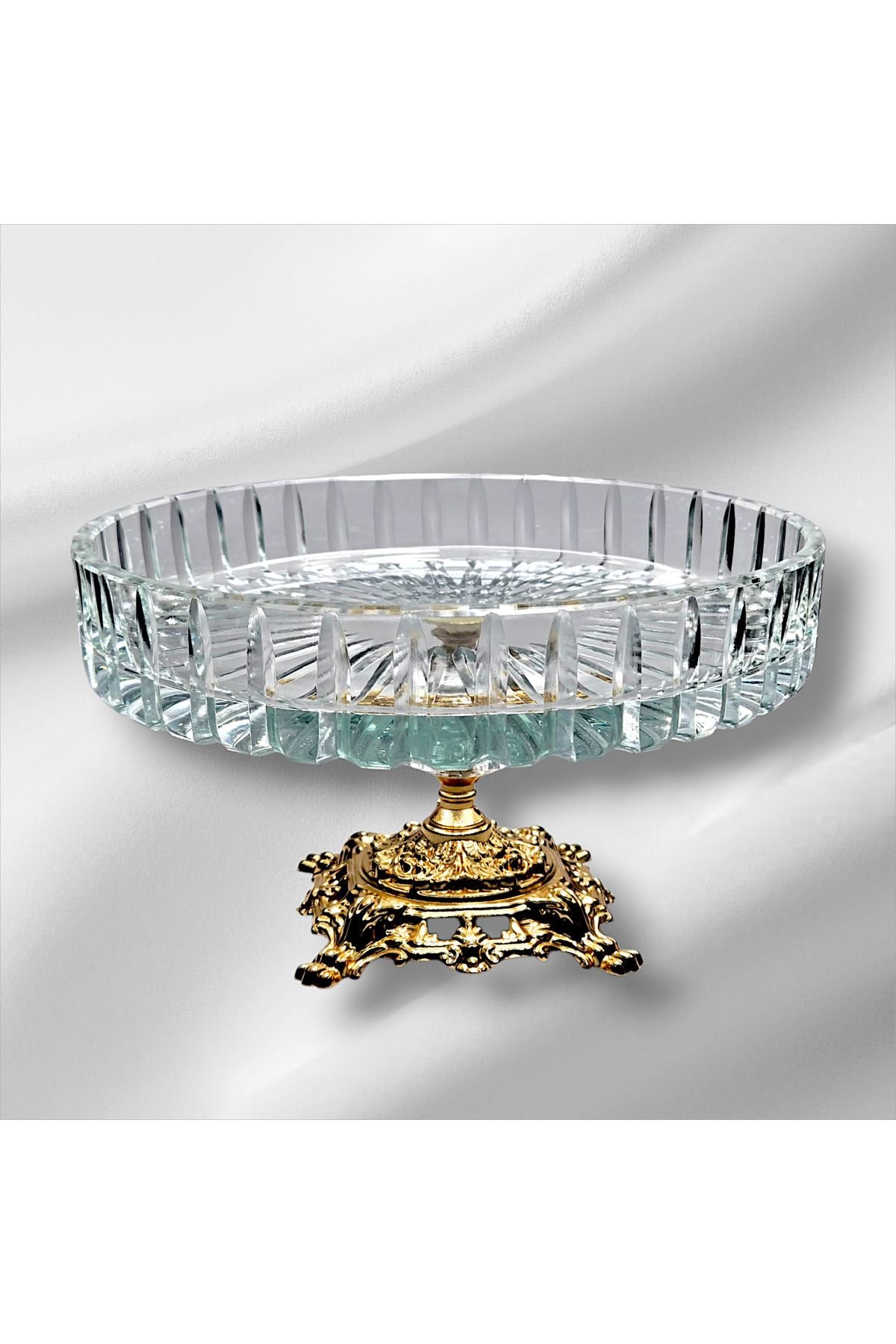 El Yapımı Kesme Kristal Vertical Kesim 25 Cm Dekoratif Sunumluk Kase