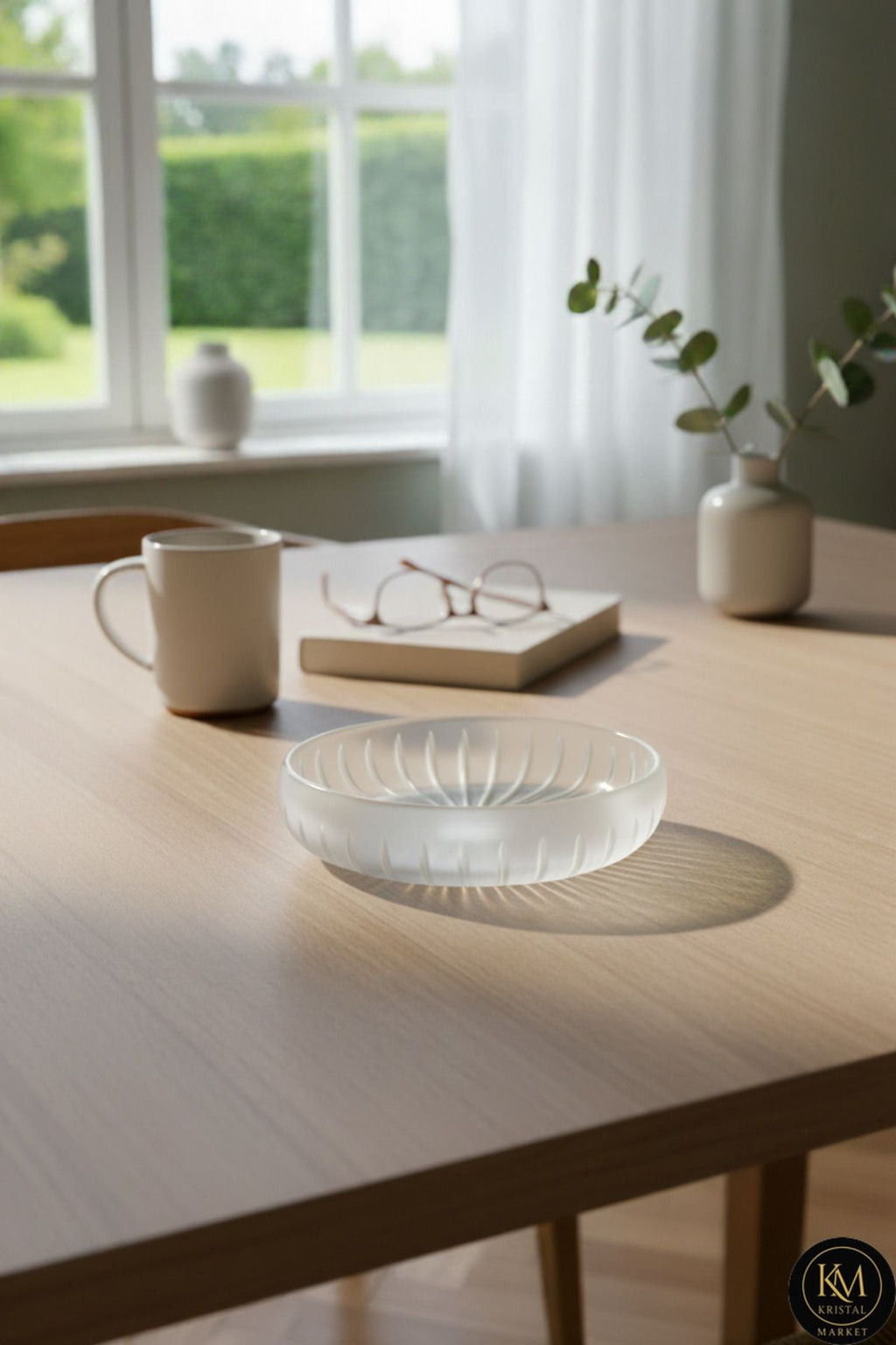 El YapımıKesme Kristal Vertical Desen 28 Cm Dekoratif Sunumluk Sofra Sunum Kasesi