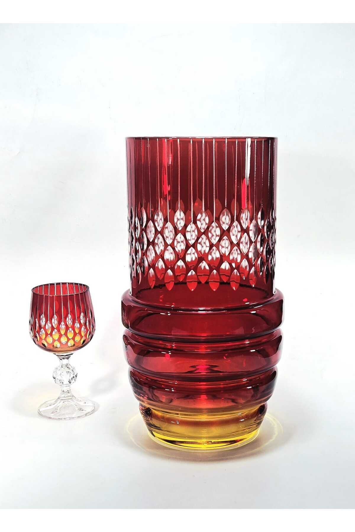 El Yapımı Kristal Kesim Bohems Damla Desenli Twis Dekoratif Vazo Bardak Hediyeli Ürün ana görseli