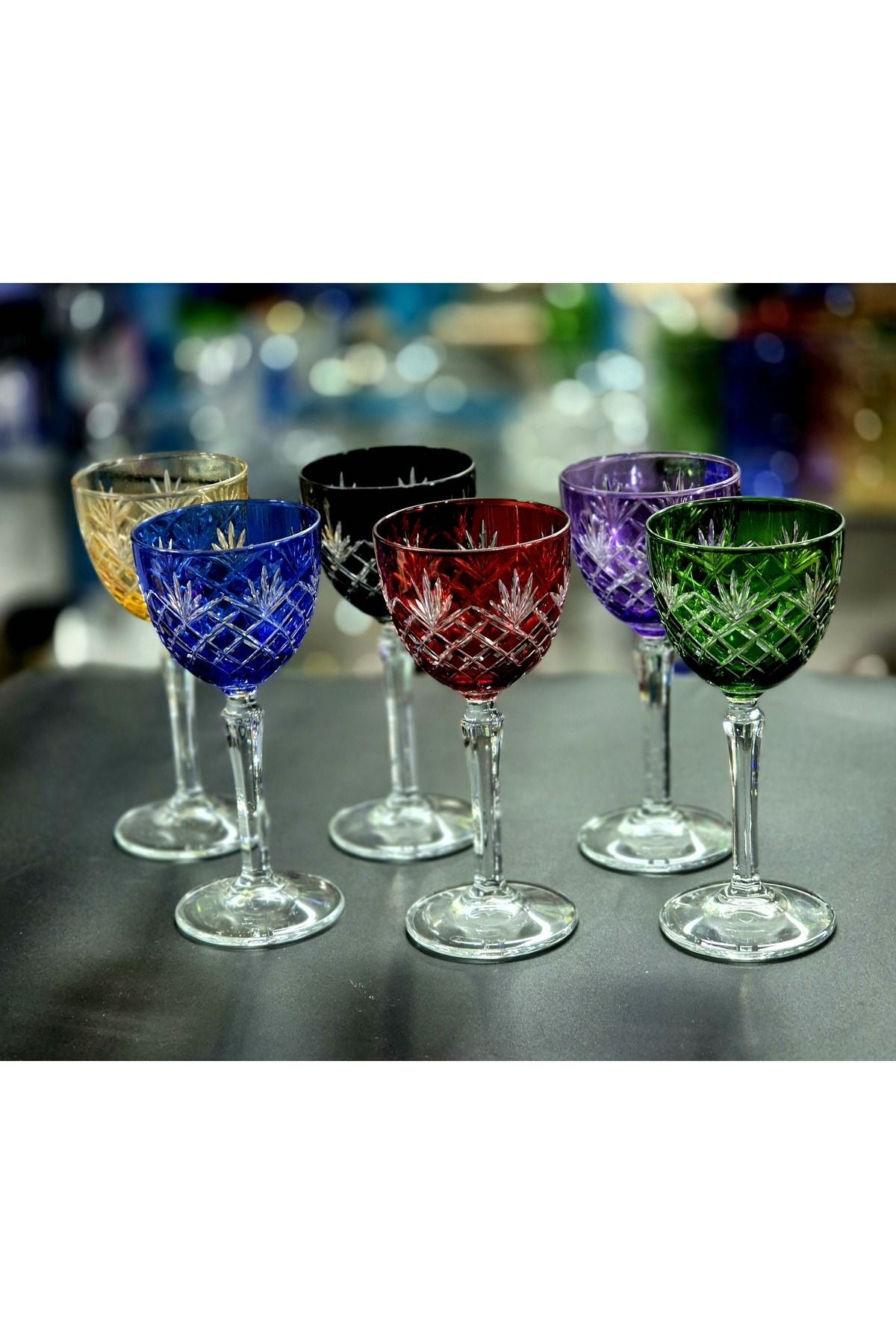 6'lı Kristal Ayaklı Püskül Desenli Lüks Kadeh