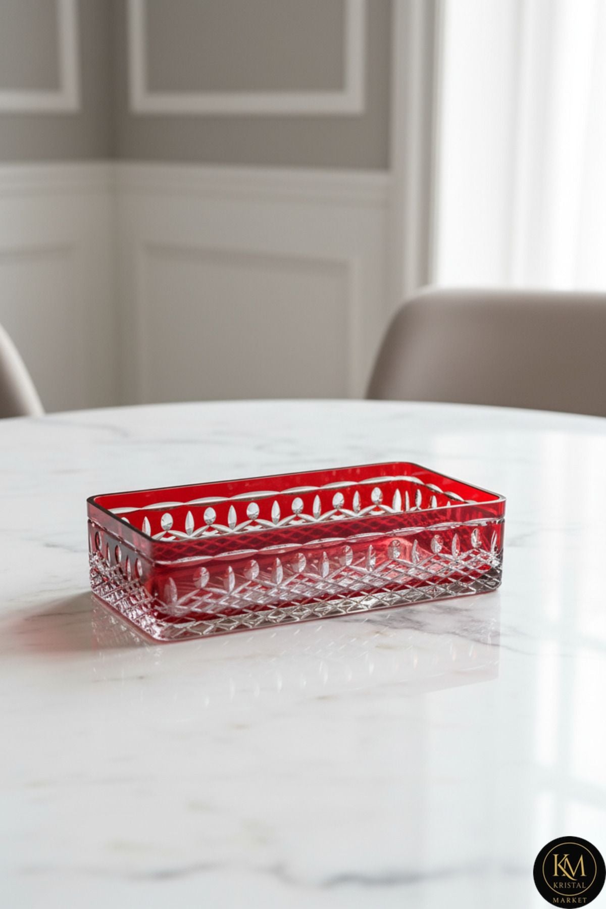 El Yapımı Kristal Royal Desenli Baton Dekoratif Sunumluk Sofra Sunum Kasesi Ürün ana görseli