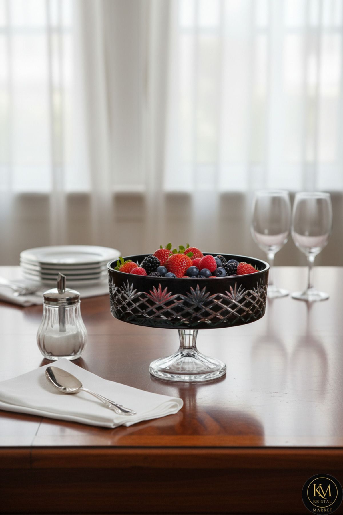 El Yapımı Kristal 25 Cm Püskül Desenli Meyvelik Dekoratif Sunumluk Kase Ürün ana görseli