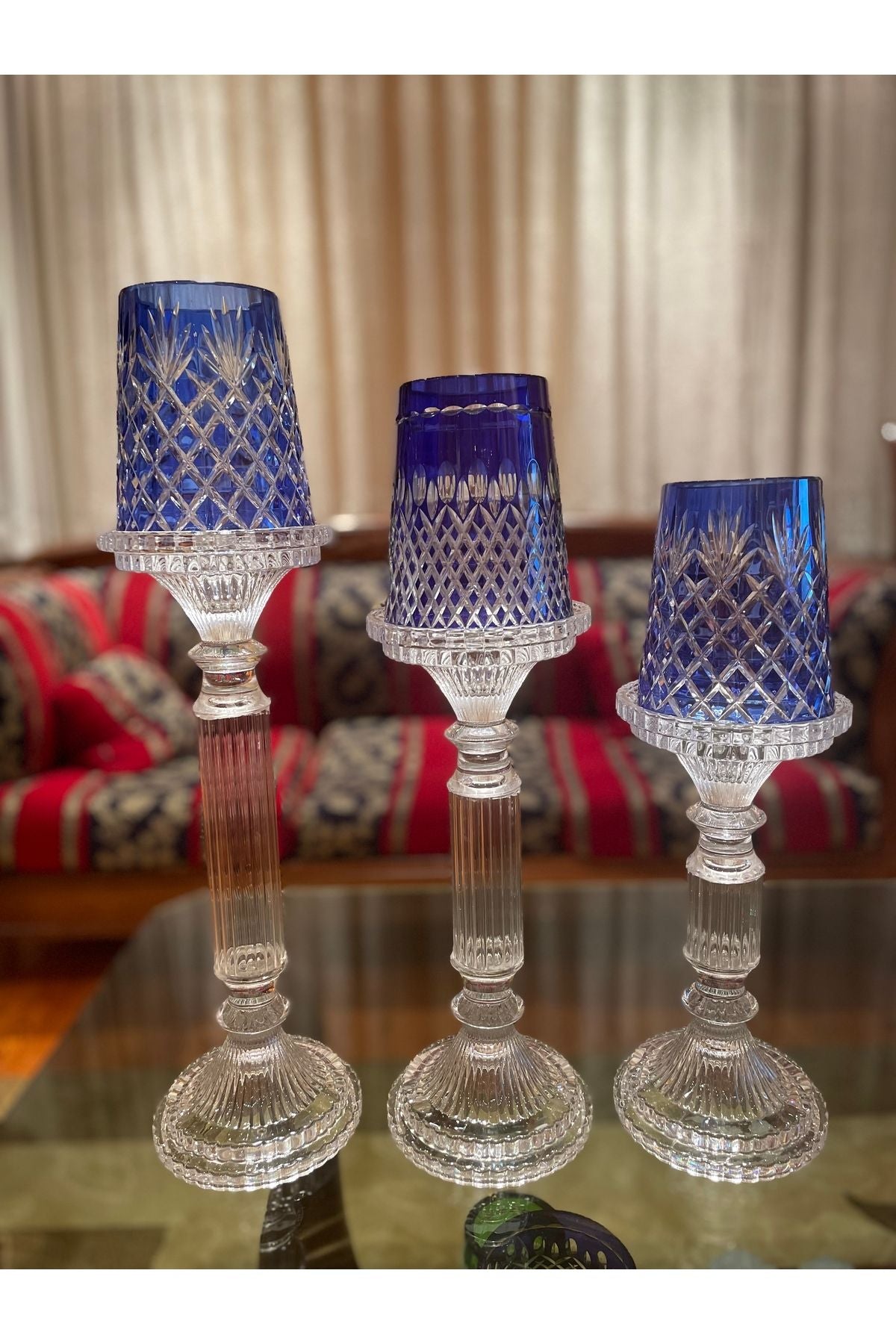 3’lü Kristal Renkli Şamdan Seti Ürün ana görseli