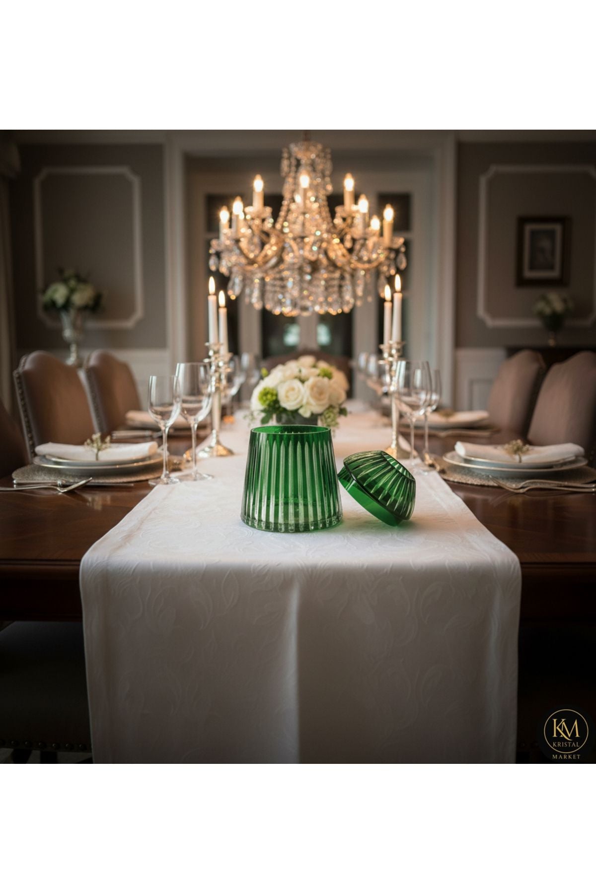 El Yapımı Kesme Kristal Merkür Vertical Desen Dekoratif Sunumluk Kapalı Peçetelik Mumluk Ürün ana görseli