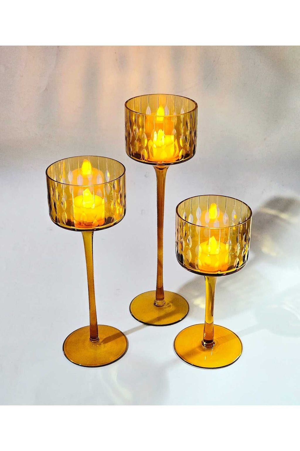 El Yapımı Kristal Damla Desen Dekoratif Mumluk Set 3'lü