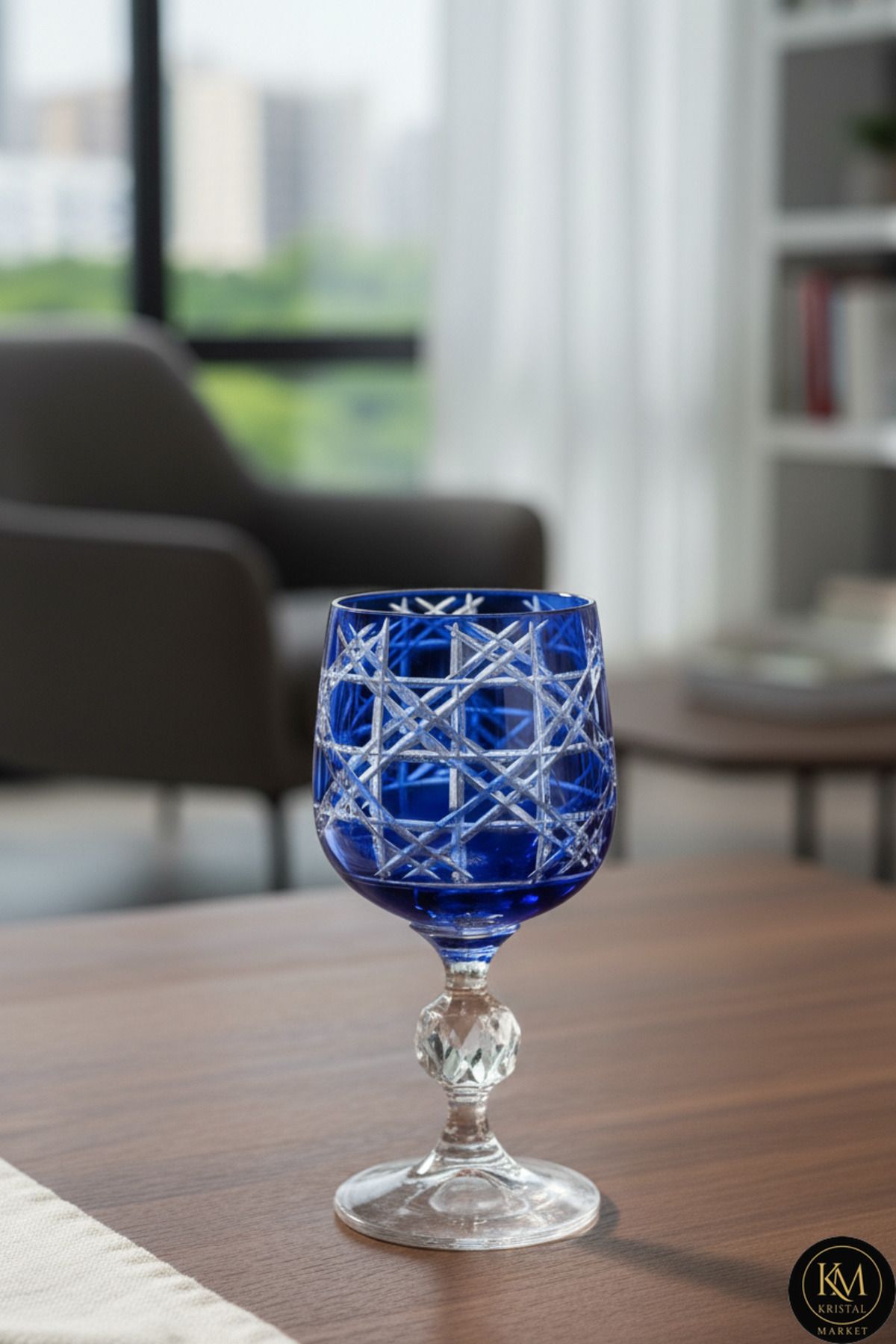 El Yapımı Kristal Bohemia Renkli Lüks Kristal Ayaklı Kadeh Kahve Yanı Su Bardağı Ürün ana görseli