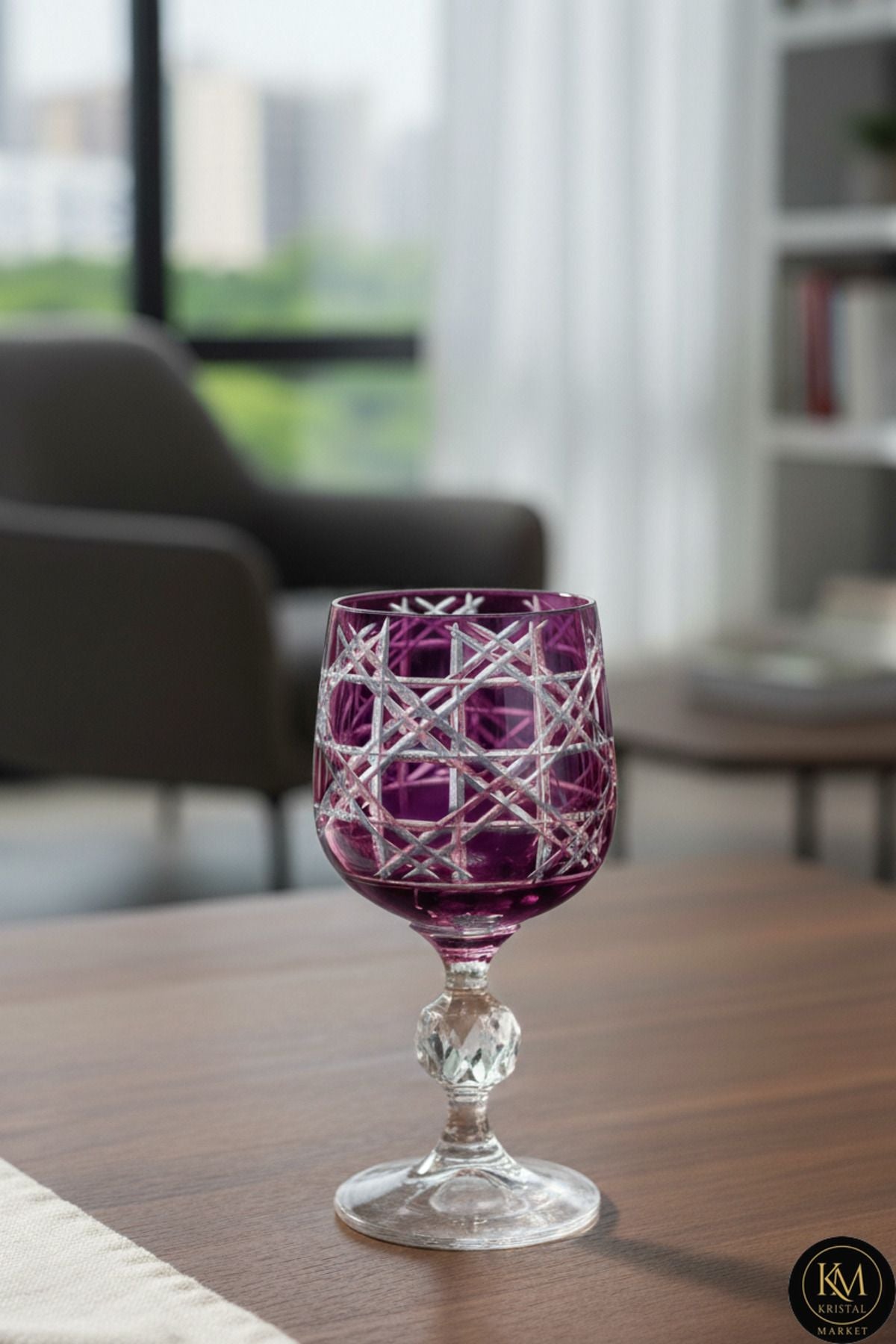 El Yapımı Kristal Bohemia Renkli Lüks Kristal Ayaklı Kadeh Kahve Yanı Su Bardağı Ürün ikincil görseli