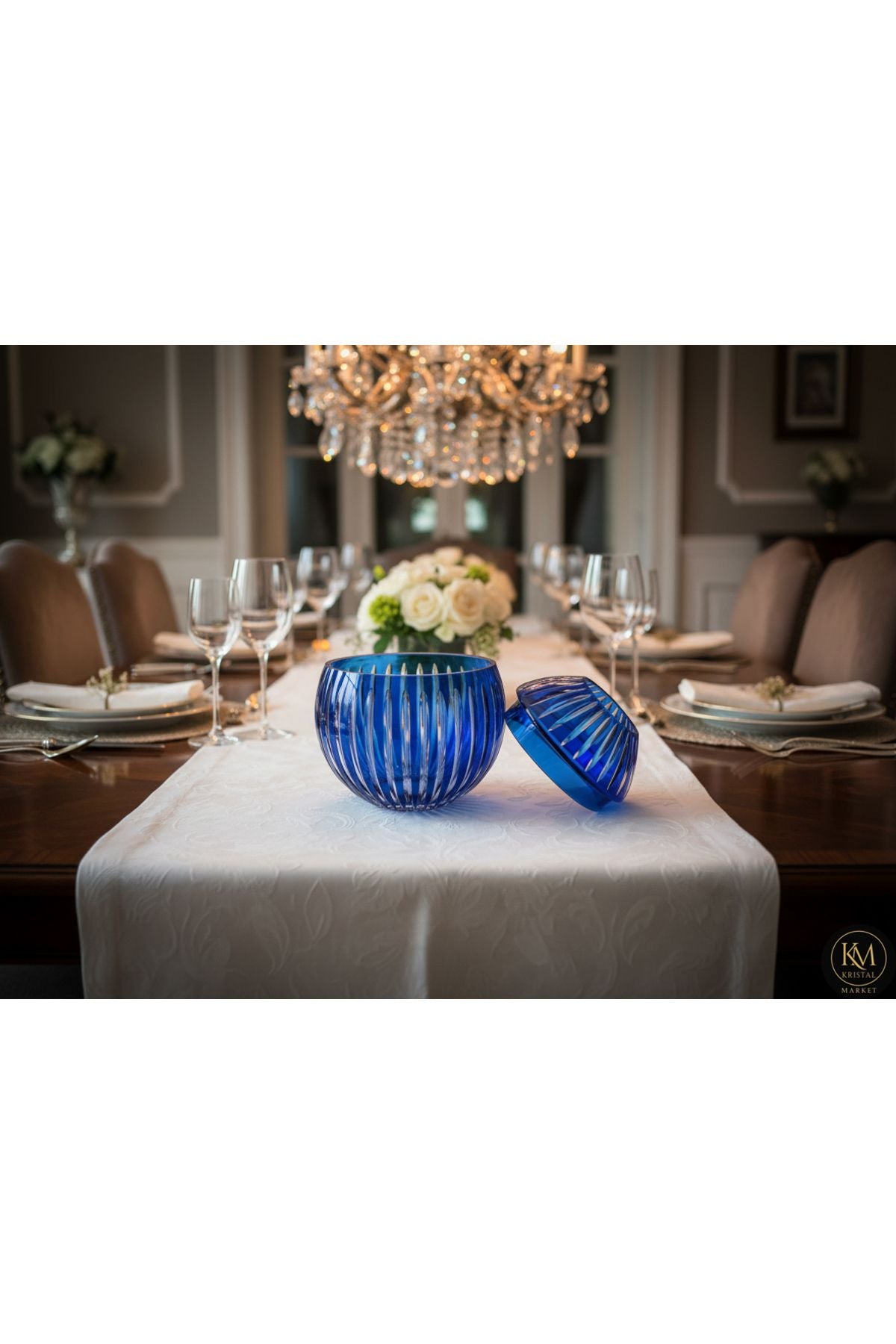 El Yapımı Kesme Kristal Vertical Desen Dekoratif Sunumluk Kapaklı Peçetelik Mumluk Ürün ana görseli