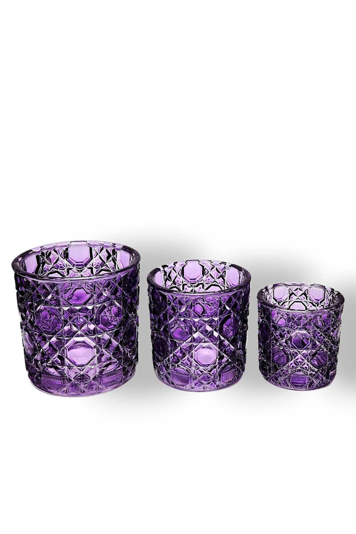 El Yapımı Kristal Mumluk Takımı 3'lü