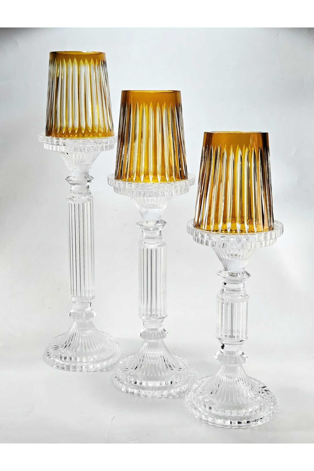 El Yapımı Kristal Dekoratif Mumluk Set 3'lü