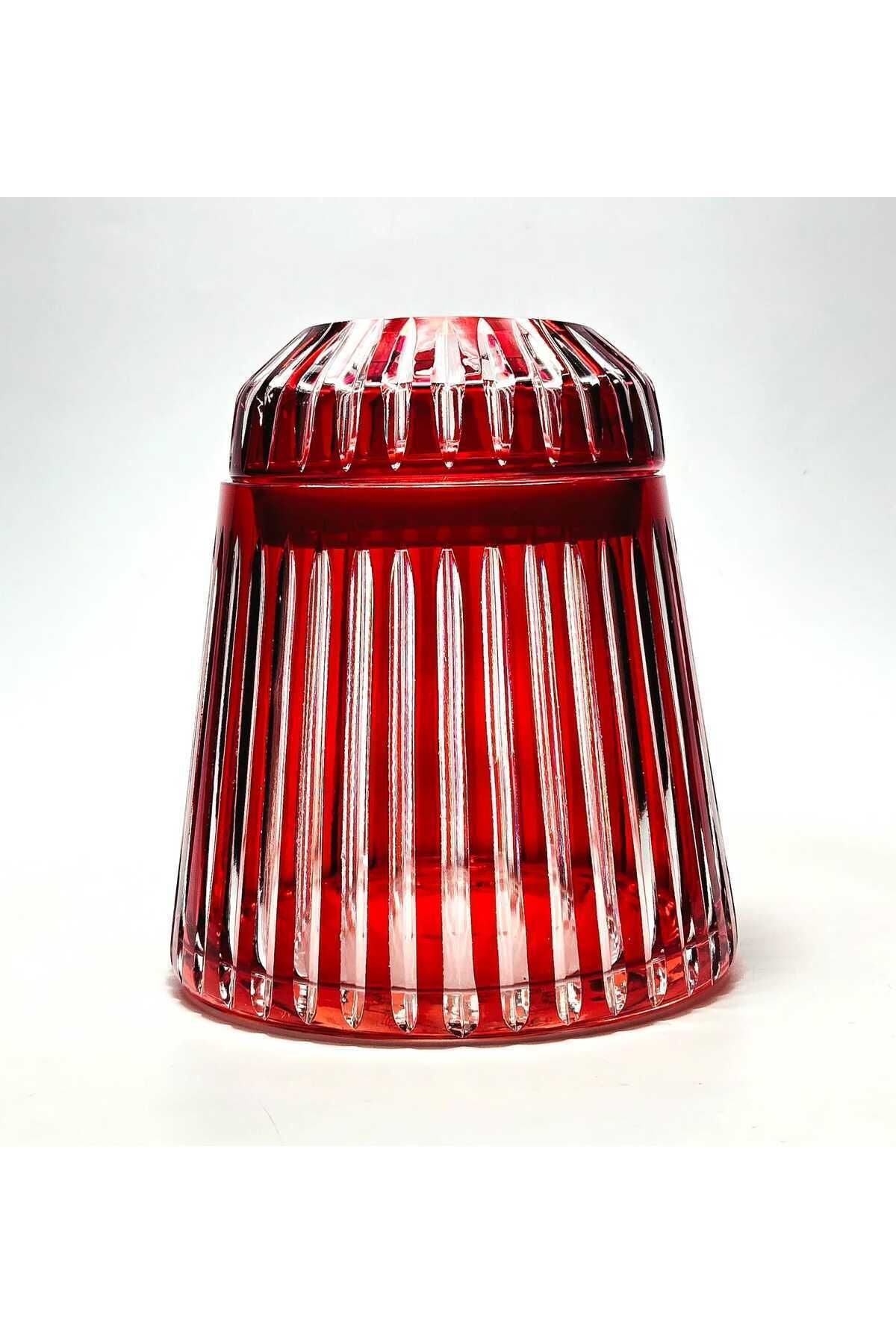 El Yapımı Kesme Kristal Merkür Vertical Desen Dekoratif Sunumluk Kapaklı Peçetelik Mumluk