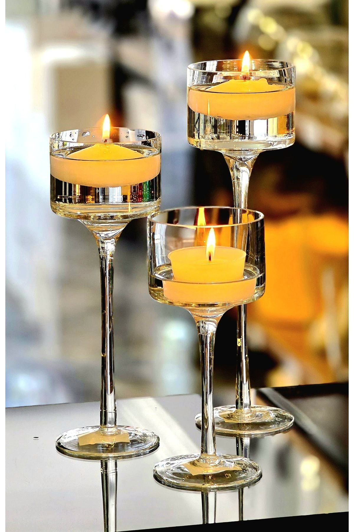 El Yapımı Kristal Dekoratif Mumluk Set 3'lü