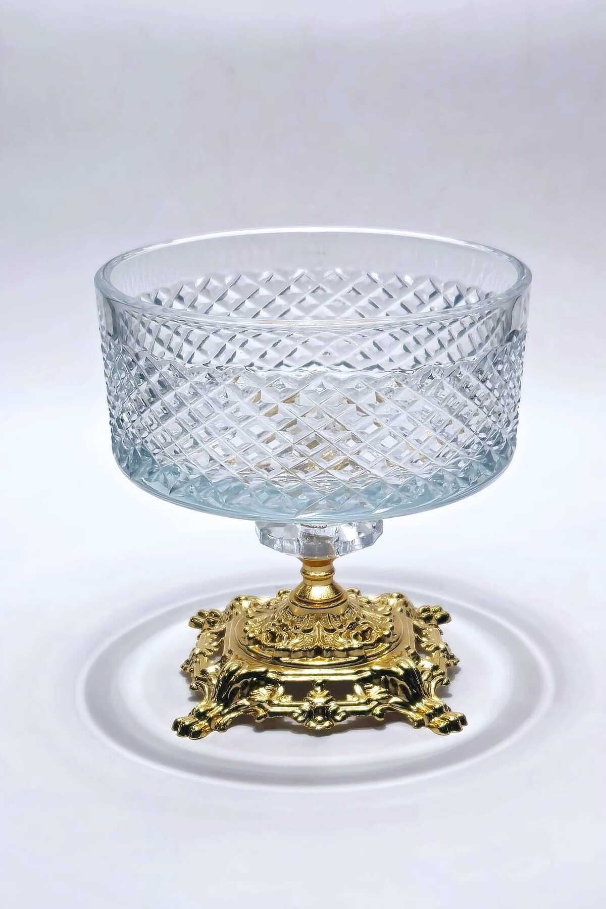 16cm Kesme Kristal Karizma Dekor Metal Ayak Cam Kase Karizma Ürün ikincil görseli