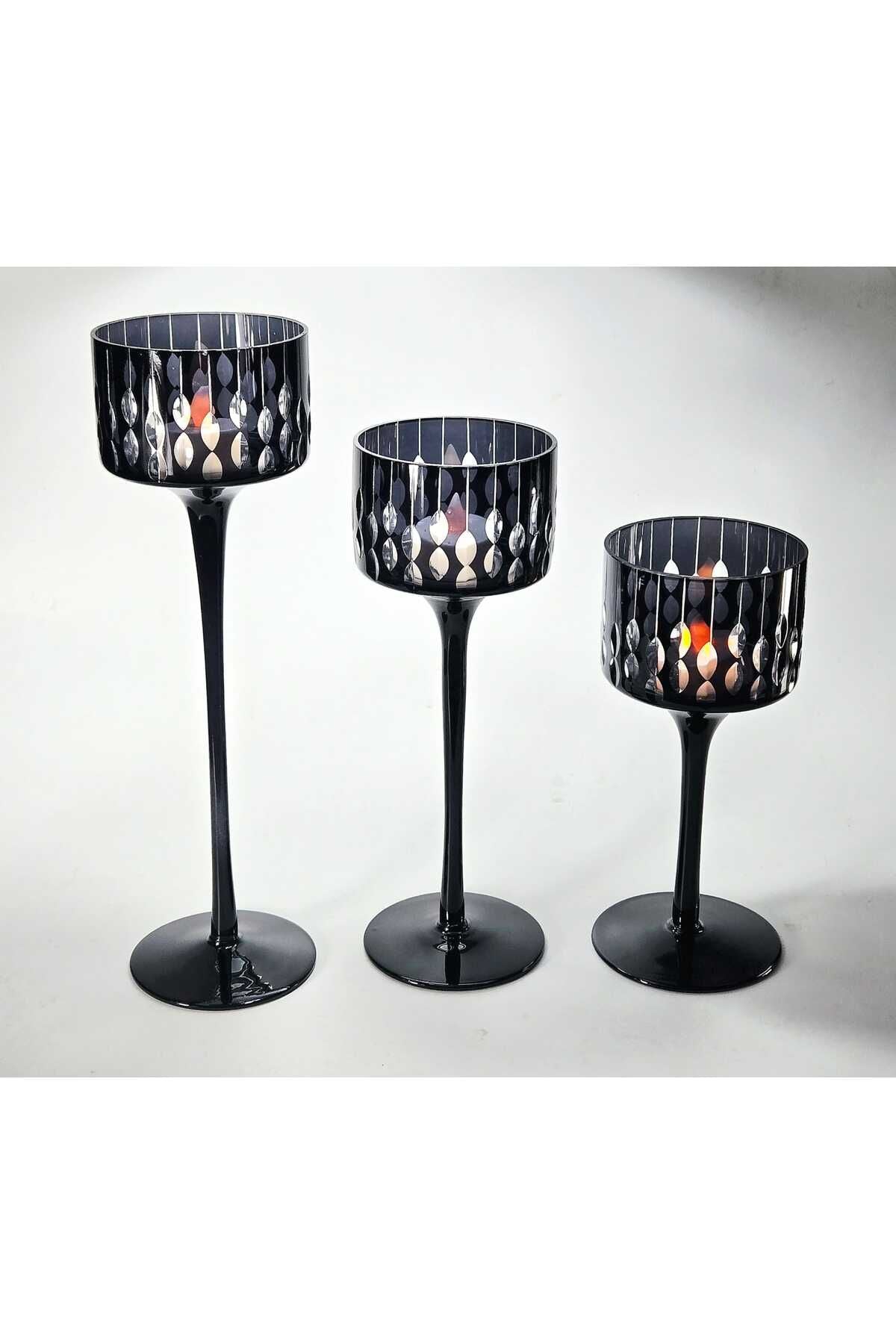 El Yapımı Kristal Damla Desen Dekoratif Mumluk Set 3'lü