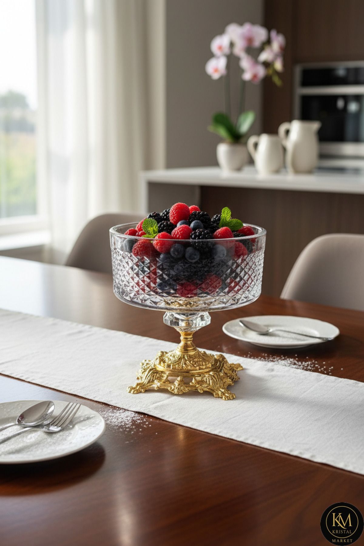 16cm Kesme Kristal Karizma Dekor Metal Ayak Cam Kase Karizma Ürün ana görseli