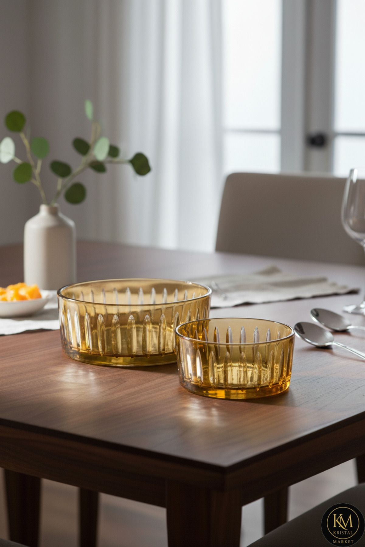 KESME KRİSTAL DEKOR 2'Lİ AMBER SOFRA SUNUM KASESİ Ürün ana görseli